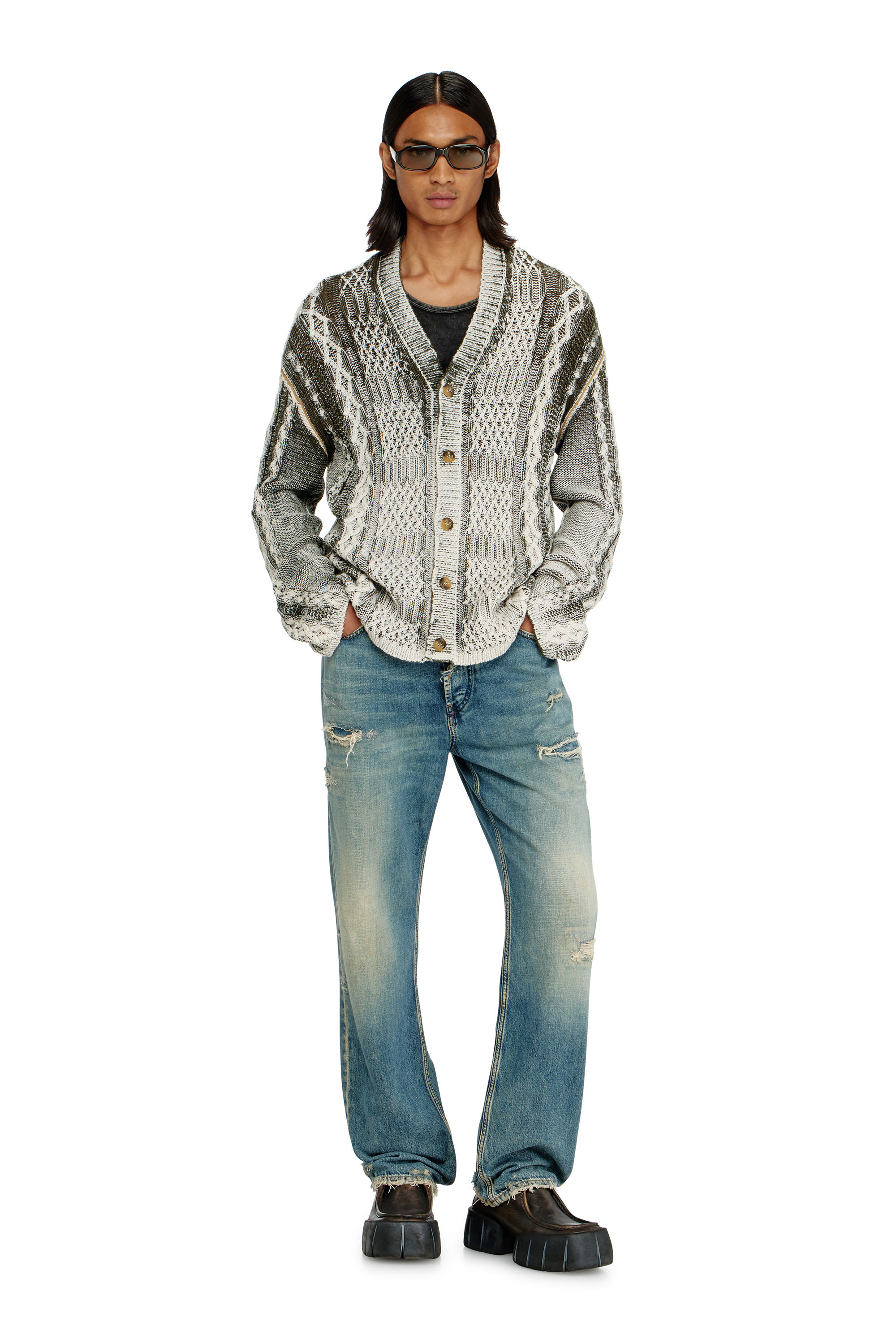 Diesel - K-MIOTO, Cardigan lavorato a maglia con trattamento Uomo in Multicolor - 2