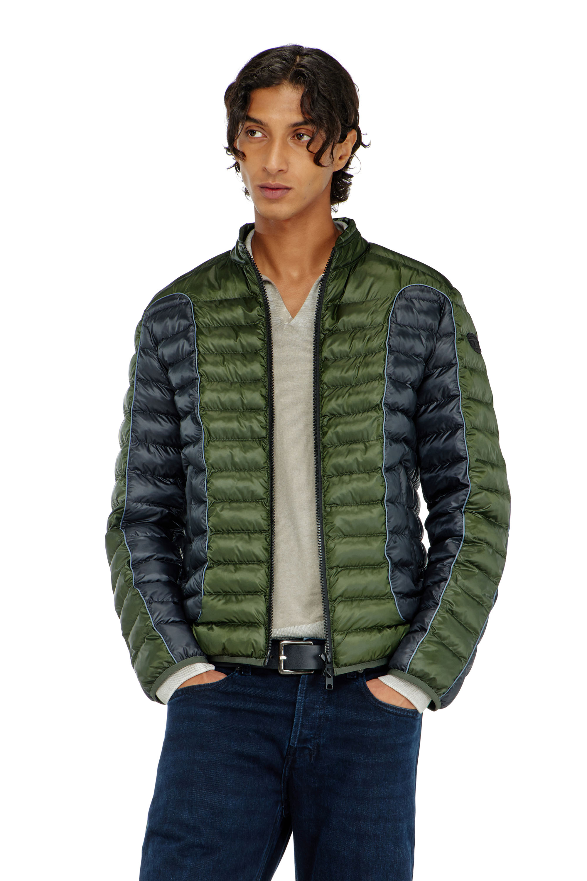 Diesel - W-PILOT-BLOCK, Piumino stile biker con design colour-block Uomo in Multicolor - 1