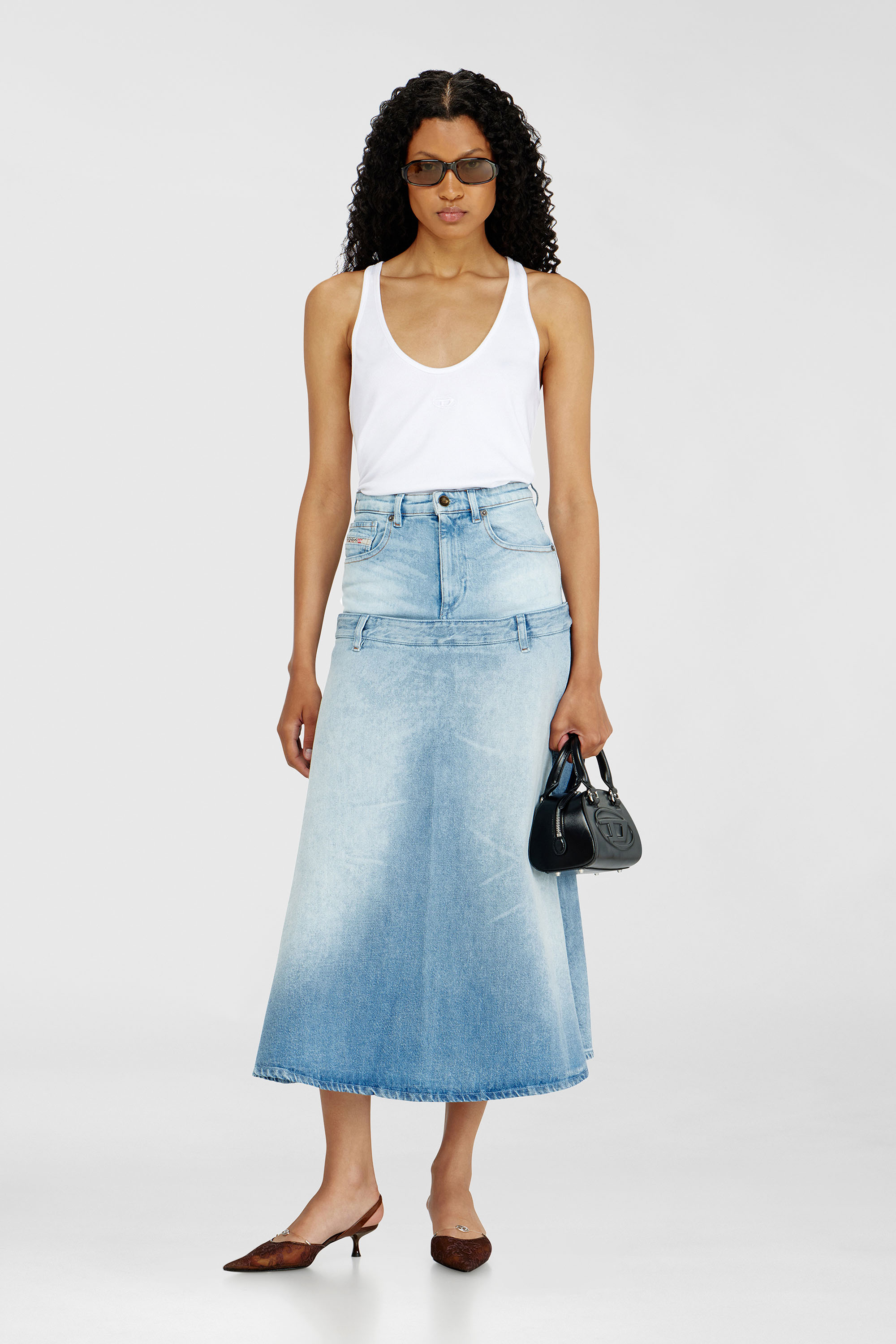 Diesel - DE-VORYA-S, Gonna in denim con design a strati Donna in Blu - 1
