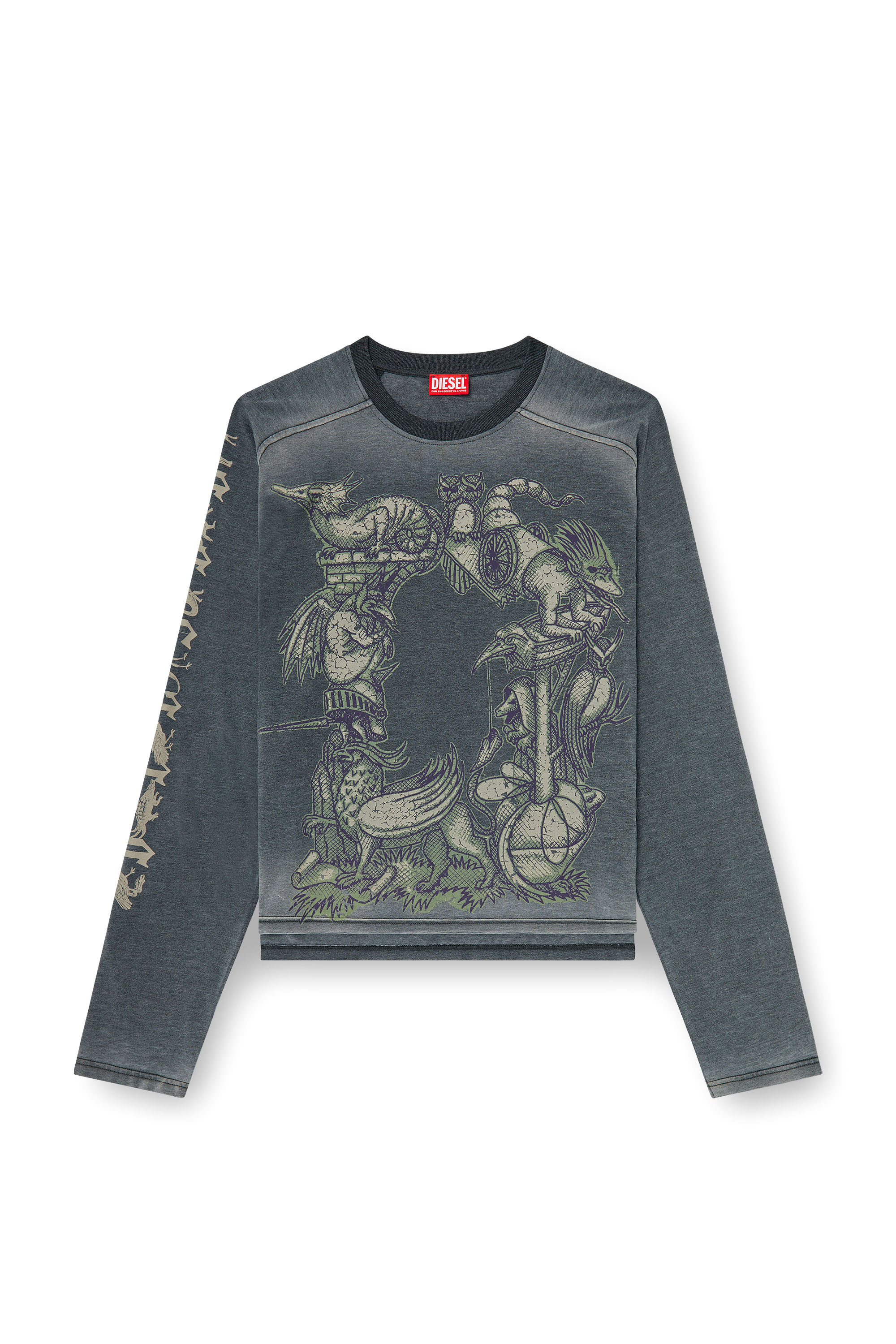 Diesel - T-JORI-A, T-shirt a manica lunga con stampa sfumata Uomo in Nero - 2