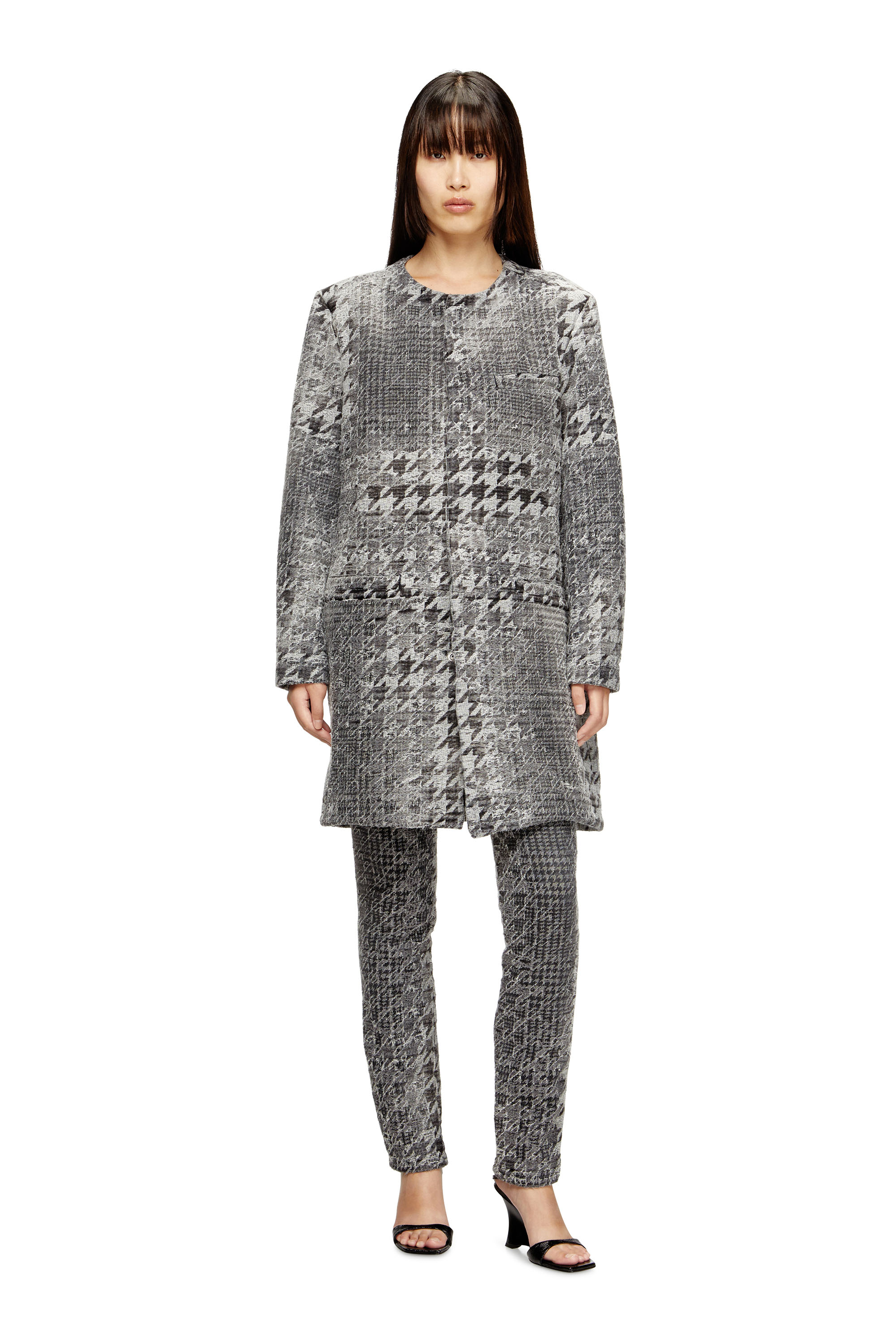 Diesel - D-LOT-FSH, Unisex's Coat in Prince of Wales jacquard denim in Black/White - 6