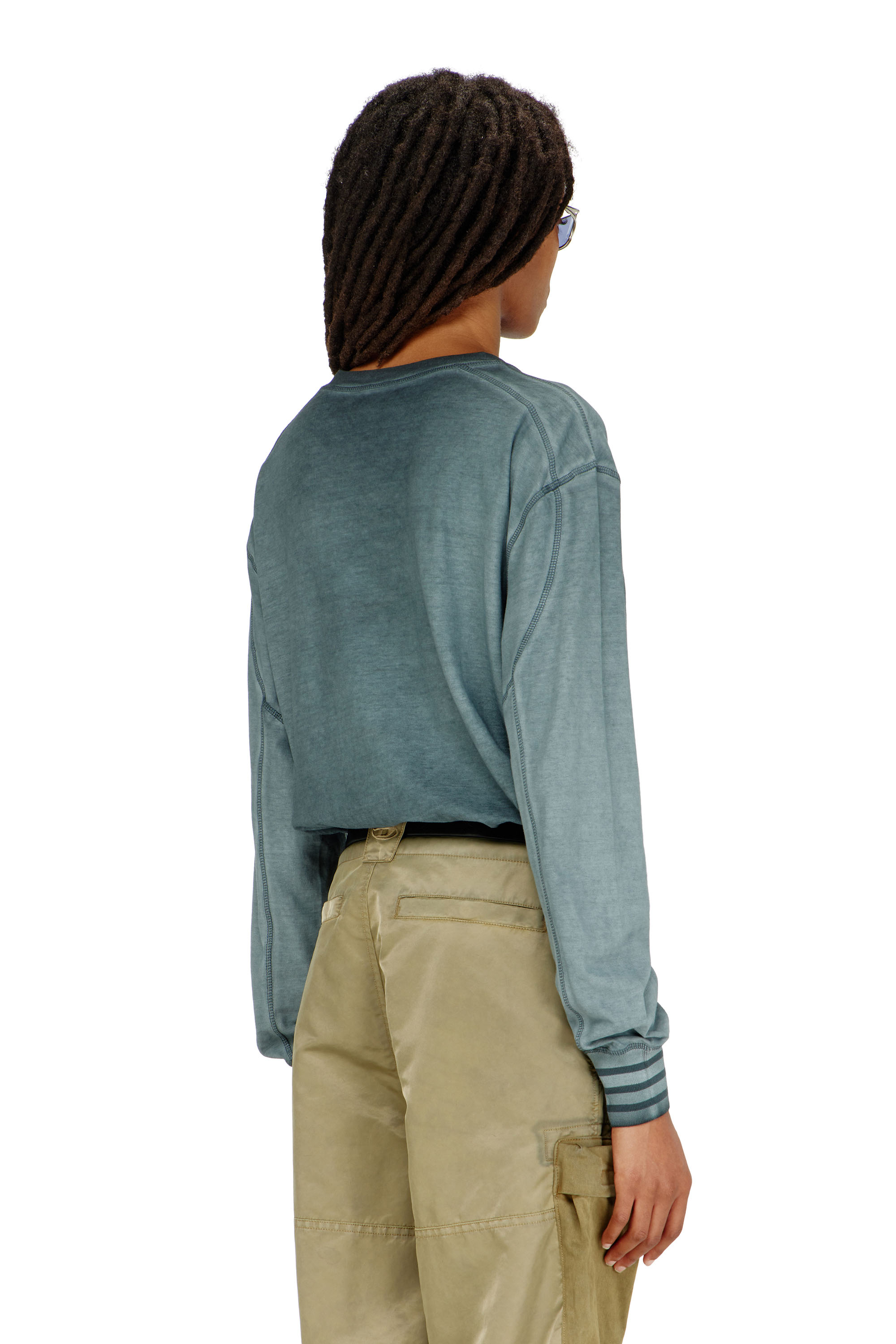 Diesel - T-BAWYE-LS, T-shirt con patch e inserti microwaffle Donna in Blu - 4