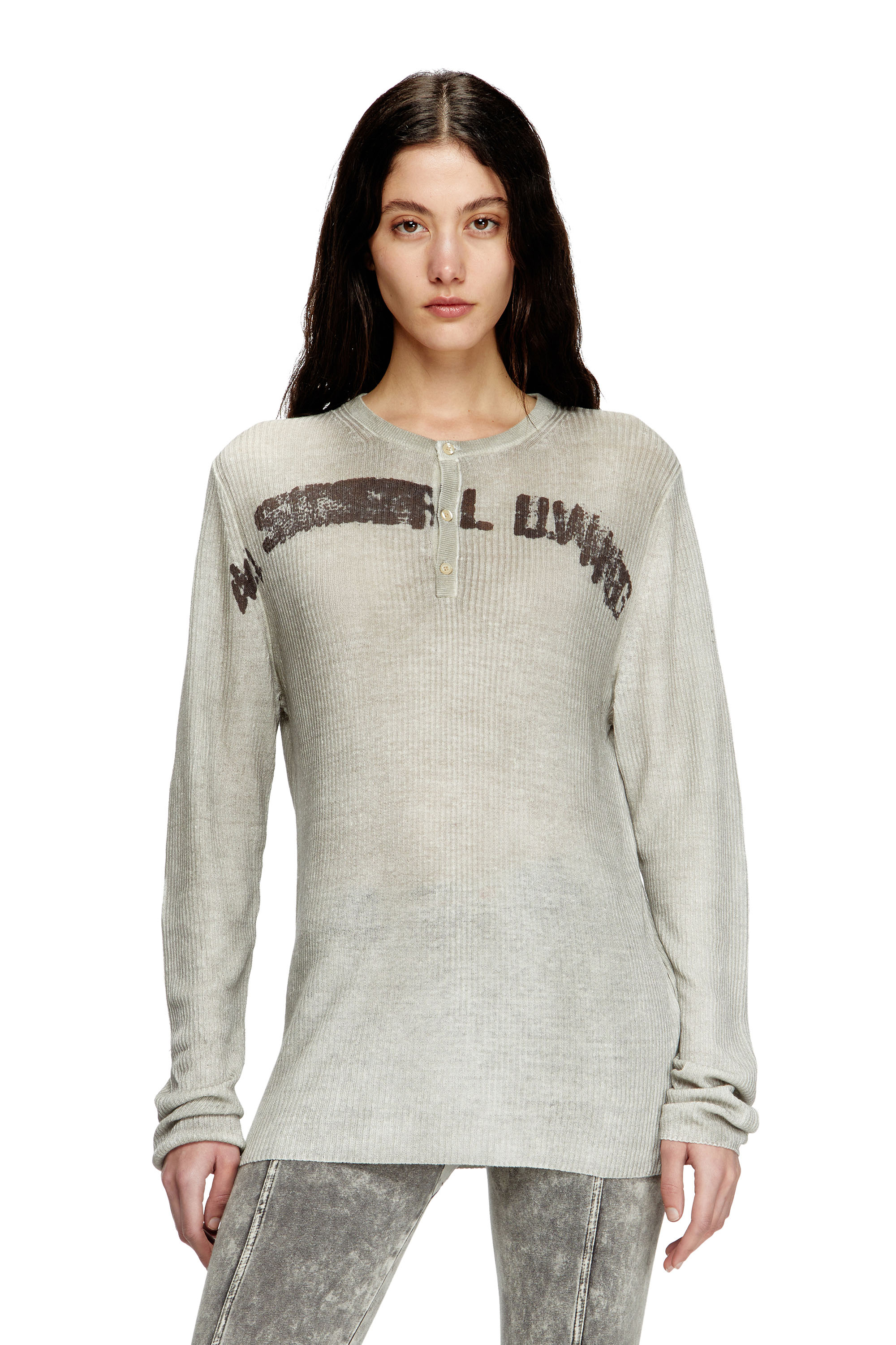 Diesel - K-ROBBY, Maglia Henley in lino effetto dirt Unisex in Beige - 1