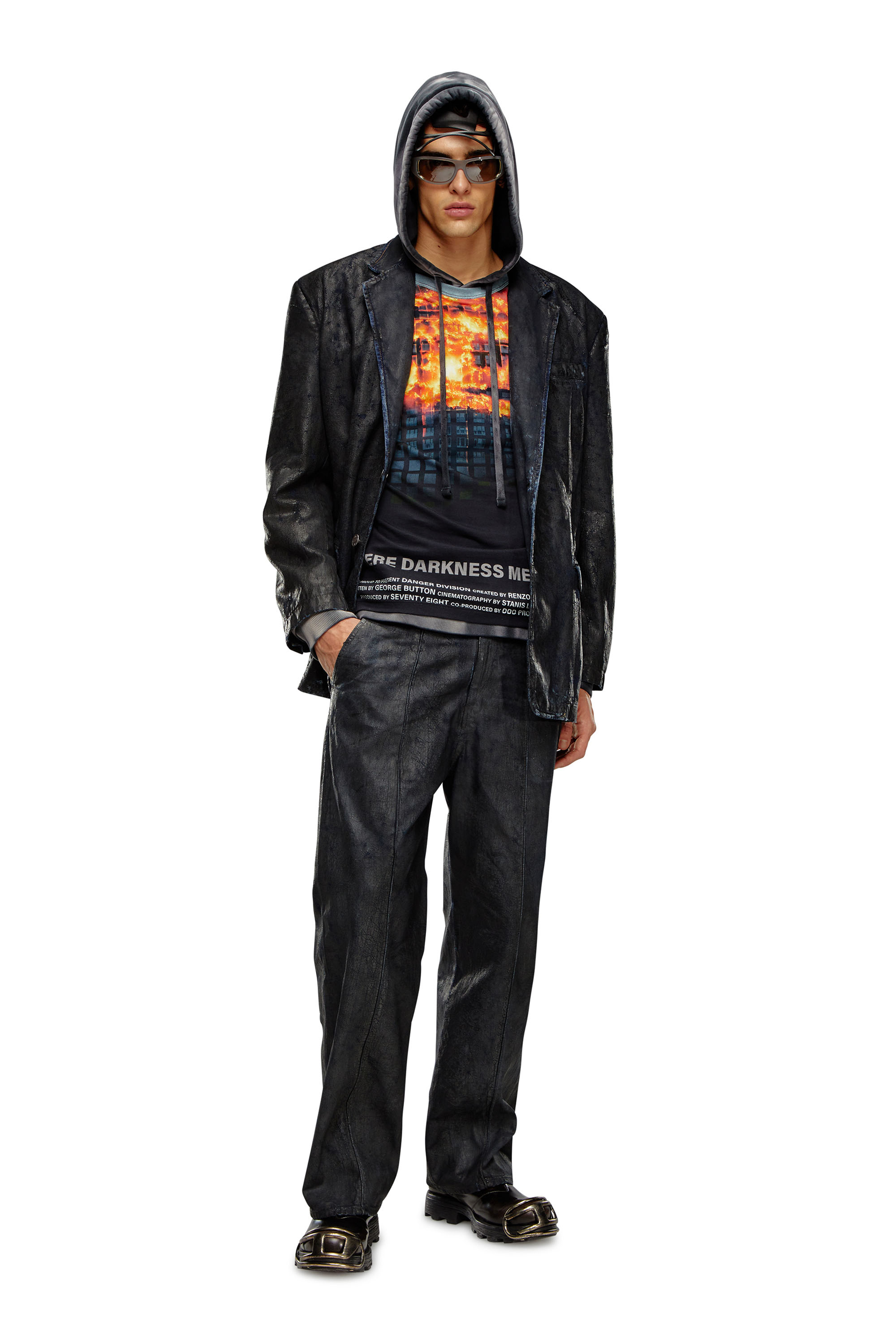 Diesel - D-BLA-FSE, Blazer in denim con coating craquel&eacute; Uomo in Nero - 1