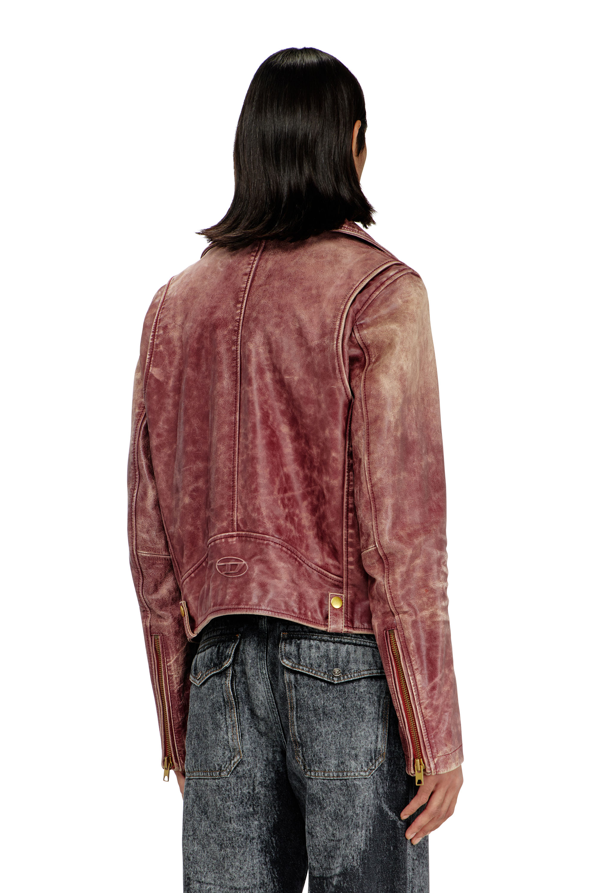 Diesel - L-EON-CJCM, Giacca biker in pelle lavorata Uomo in Rosso - 4