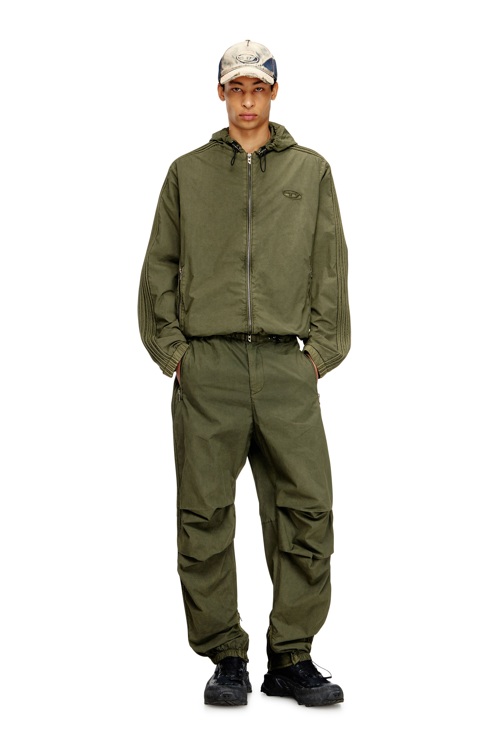 Diesel - J-STITCH, Giacca con cappuccio e zip in popeline di cotone Uomo in Verde - 1