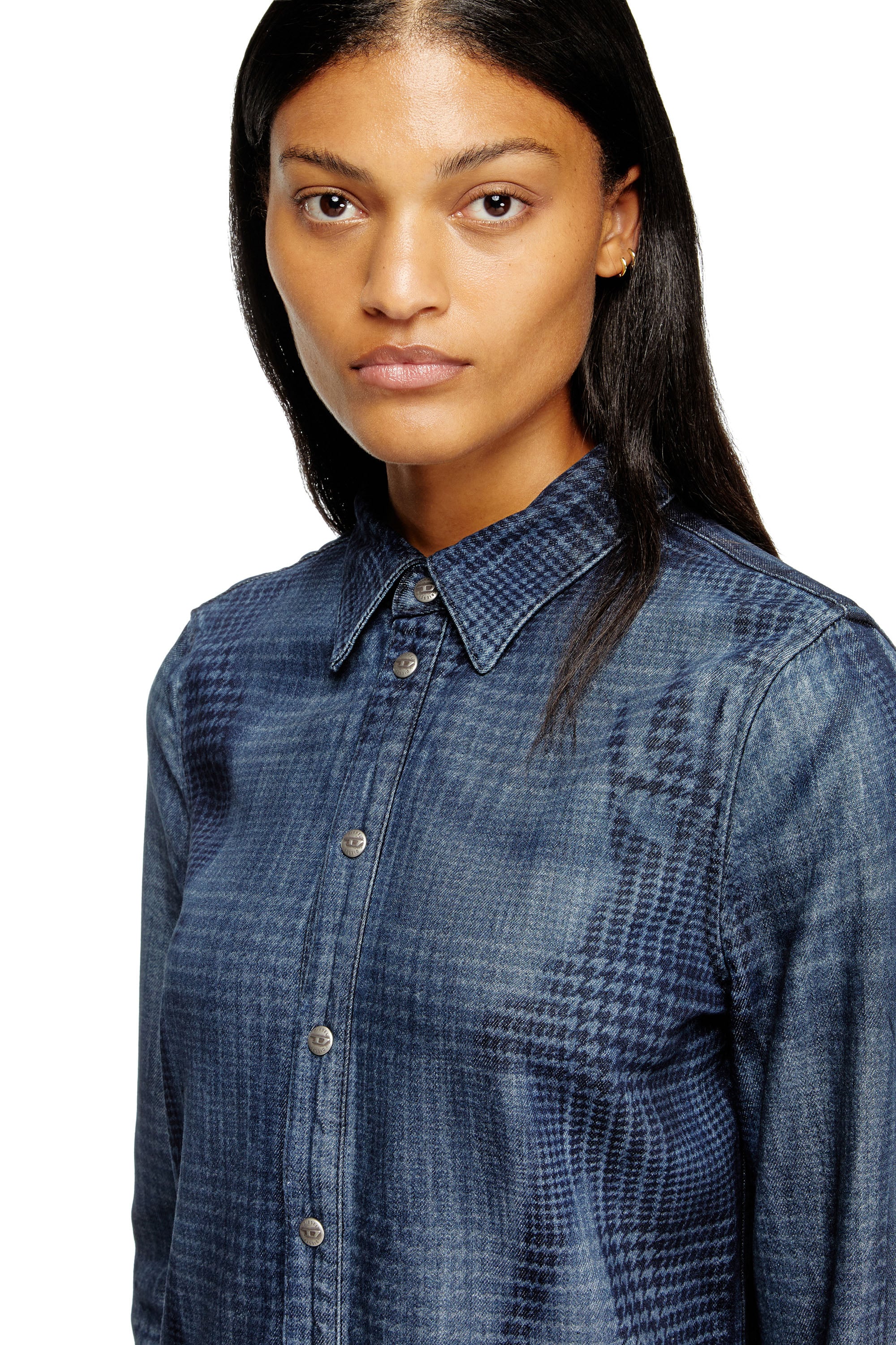 Diesel - DE-EAZY DRESS-S, Abito chemisier in denim fluido Principe di Galles Donna in Blu - 4