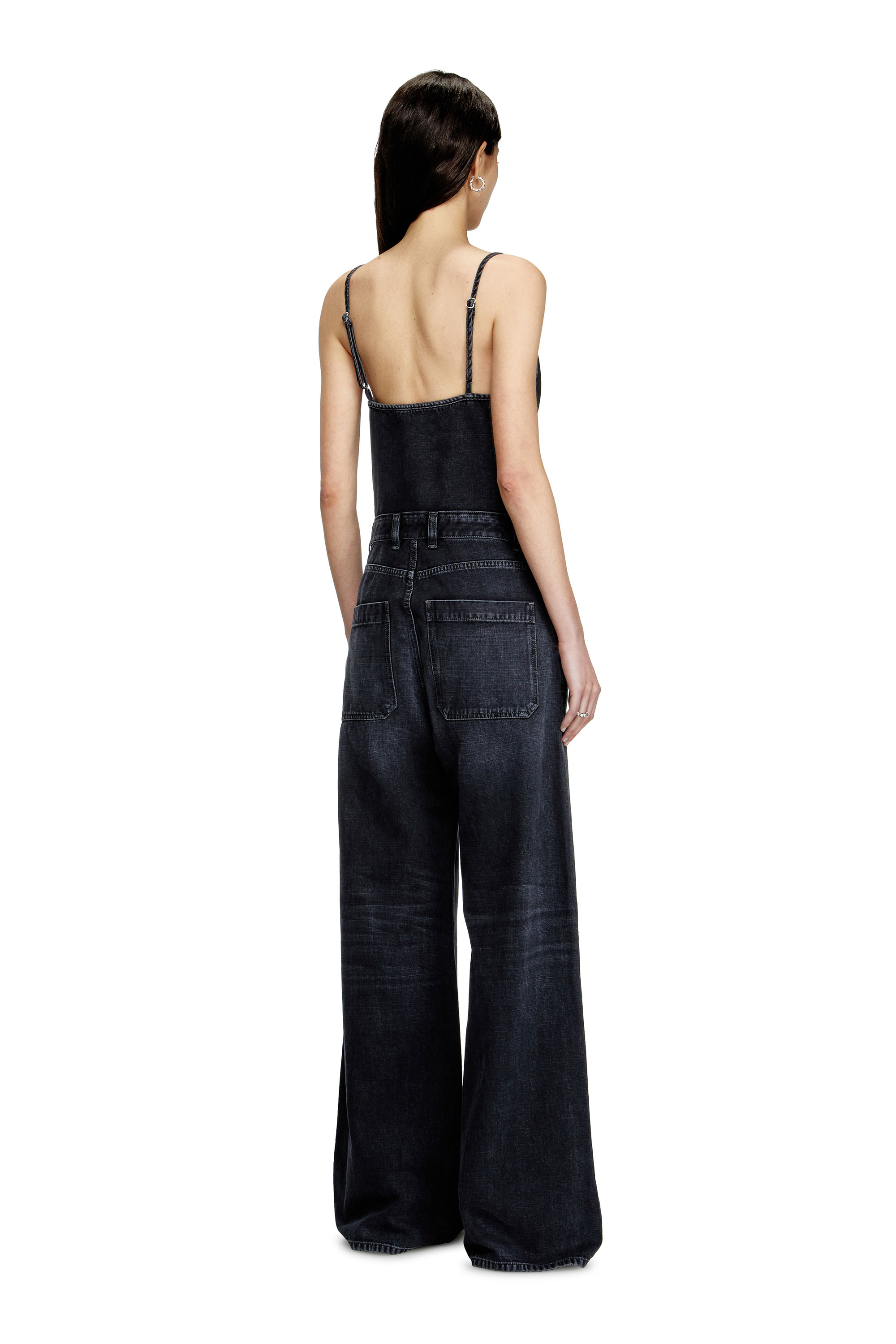 Diesel - DE-VORS, Tuta con spalline in denim batavia Donna in Nero - 2