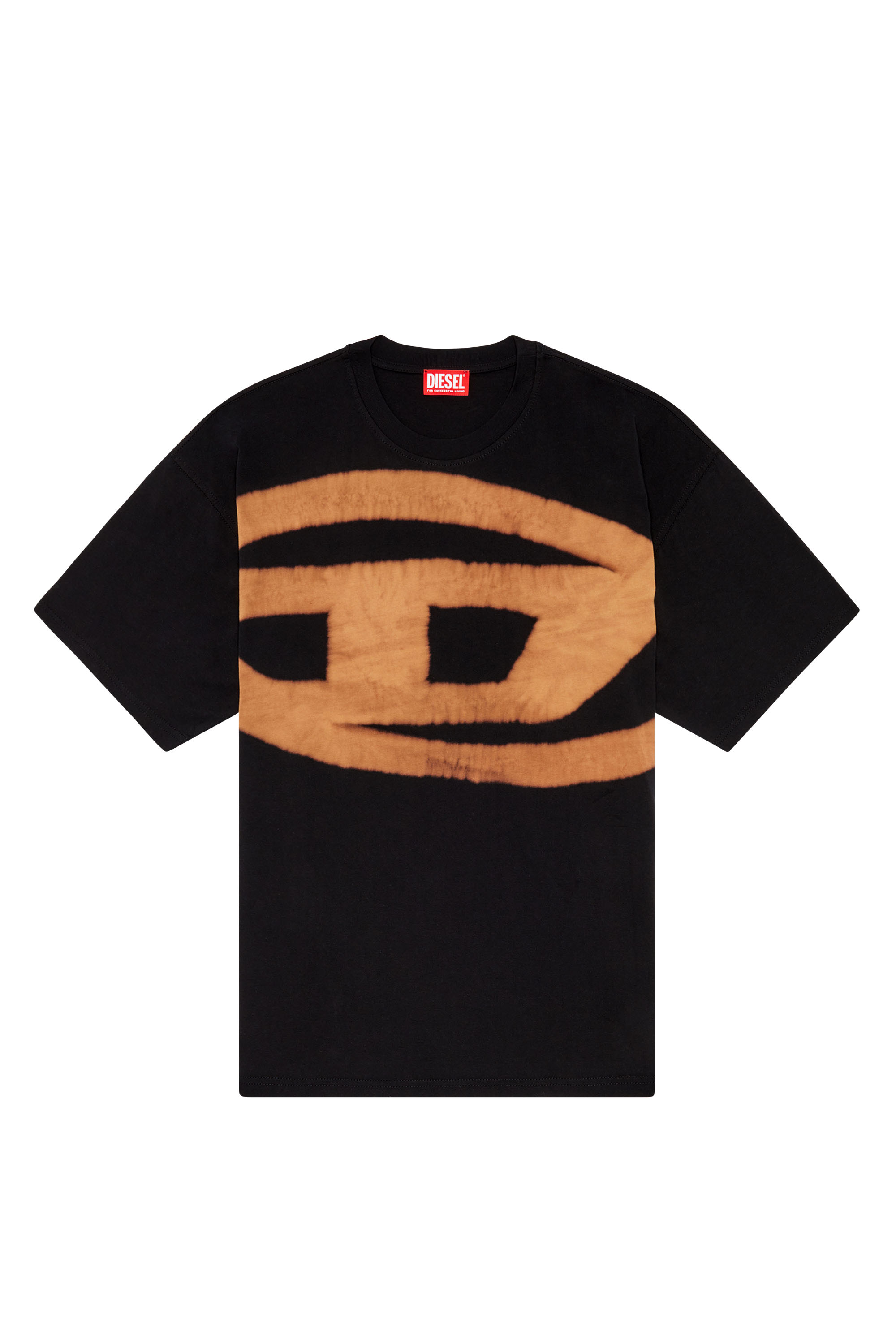 Diesel - T-BOXT-BLEACH, Man's T-shirt with bleached Oval D logo in Orange/Black - 2