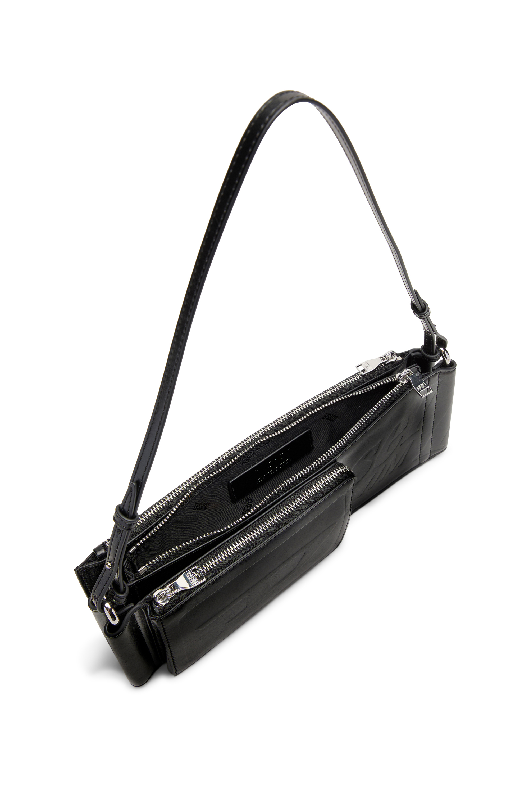 Diesel - FLAG-D SHOULDER BAG X, Flag-D-Borsa a spalla trasformabile con logo a rilievo Unisex in Nero - 3