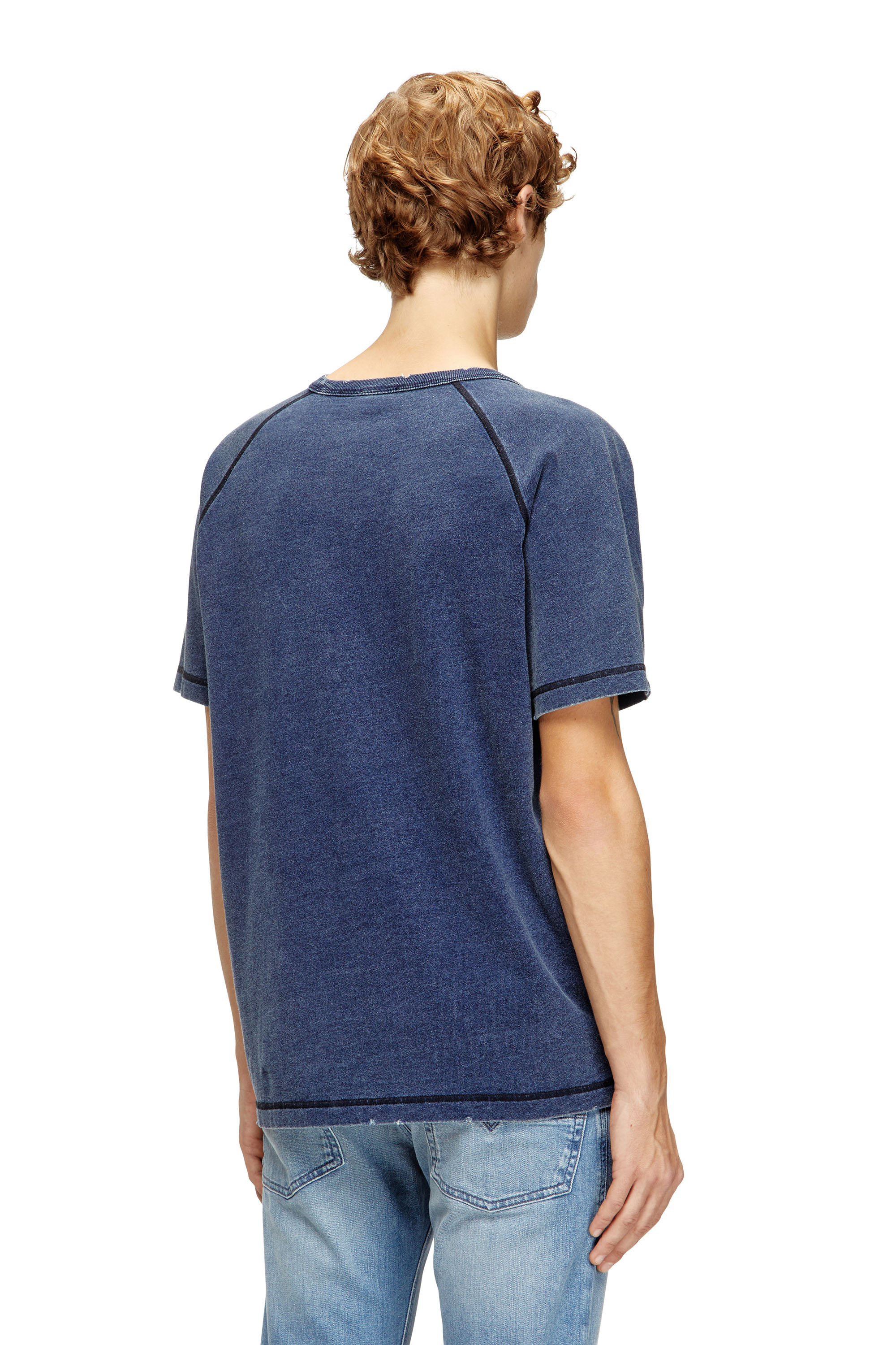 Diesel - T-ADJIND-NEW, Man's Distressed T-shirt with denim effect in Blue - 4