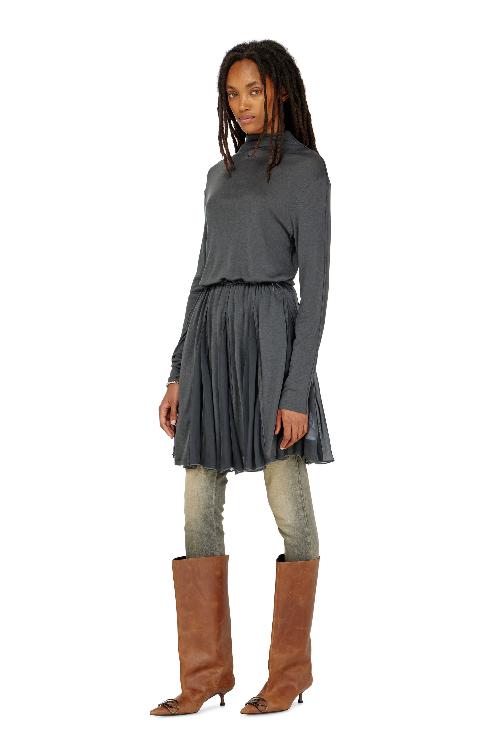 Diesel - D-REI, Abito mini a collo alto in jersey e chiffon Donna in ToBeDefined - 3