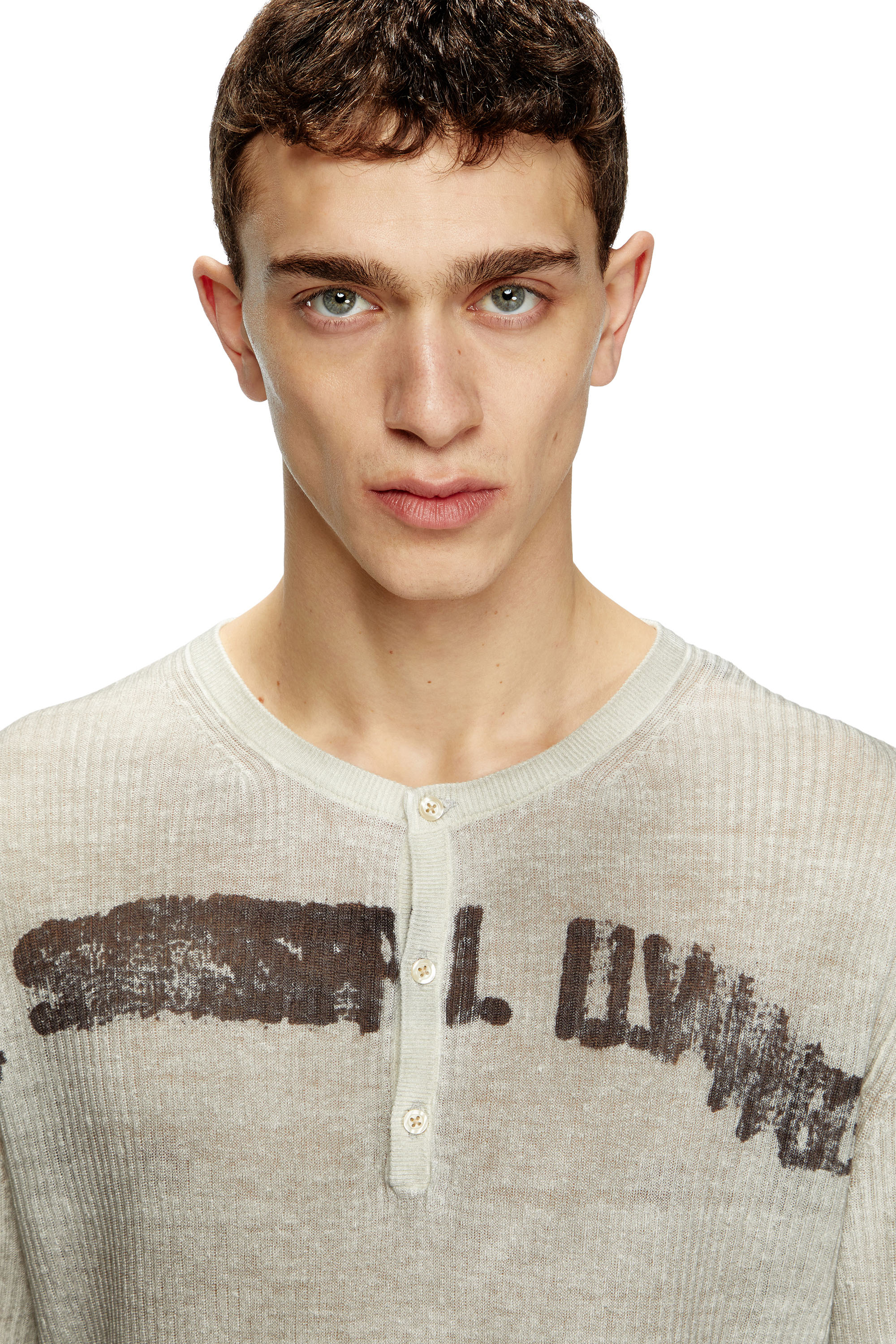 Diesel - K-ROBBY, Maglia Henley in lino effetto dirt Unisex in Beige - 6