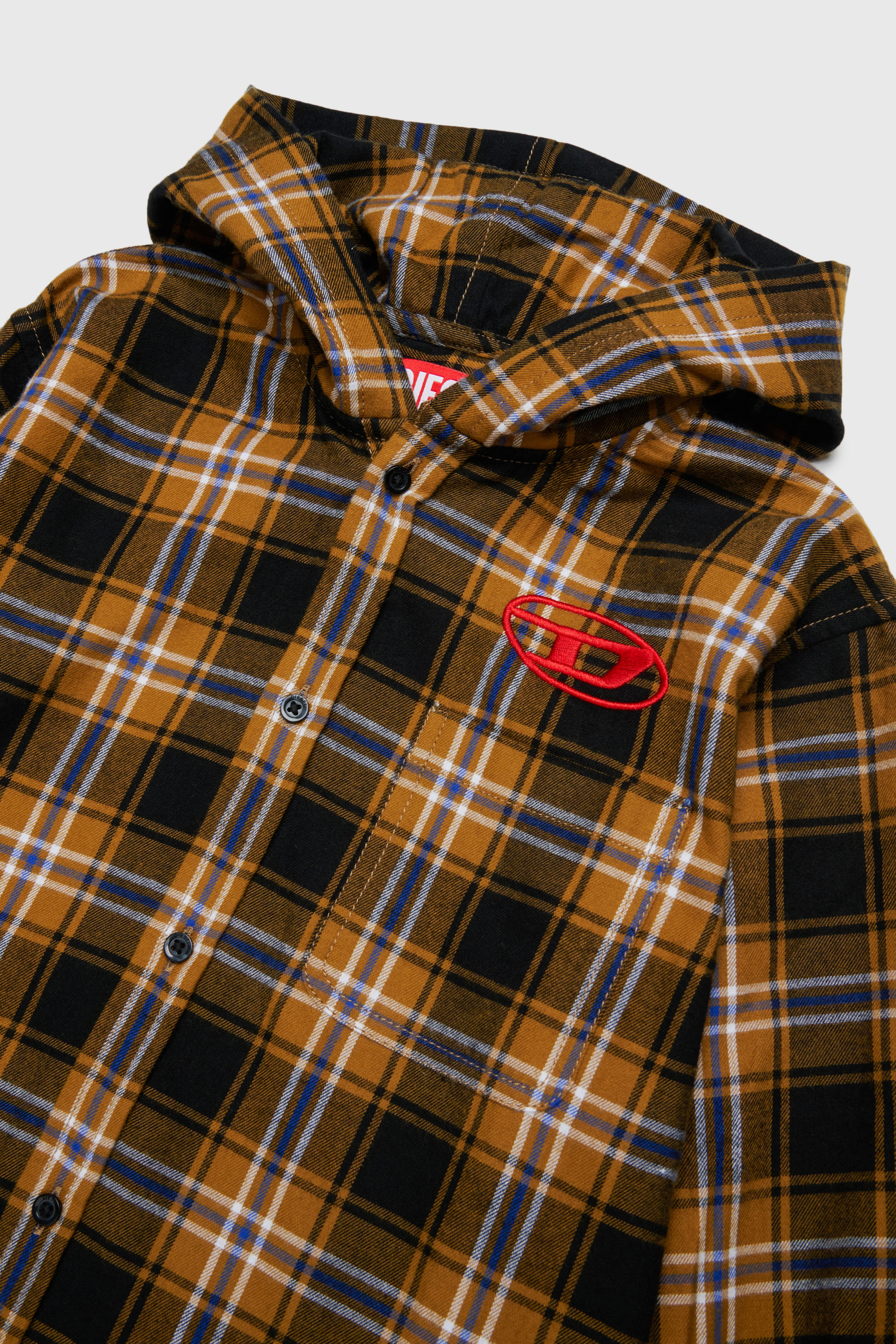 Diesel - CHECK OVER, Camicia con cappuccio a quadri con ricamo Oval D Uomo in Marrone - 3