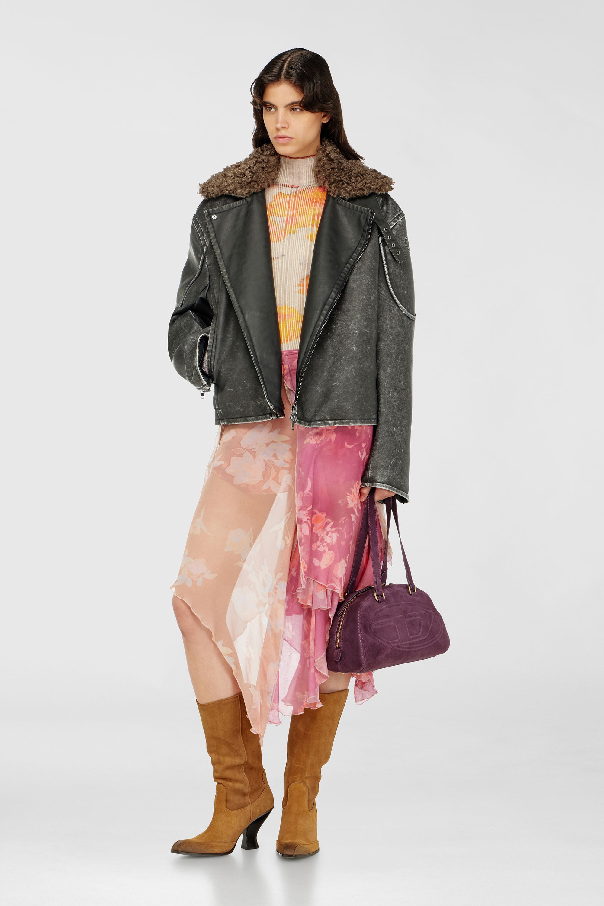 Diesel - M-IORIA, Dolcevita in lana a costine con stampa floreale Donna in Multicolor - 1