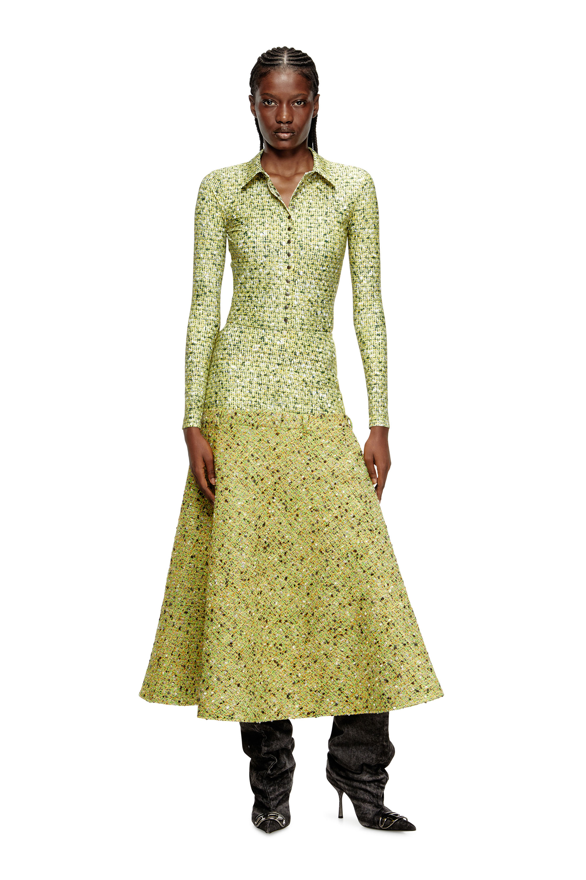 Diesel - C-ELAZ-BC, Camicia in tessuto stretch con stampa bouclé Donna in Giallo - 2