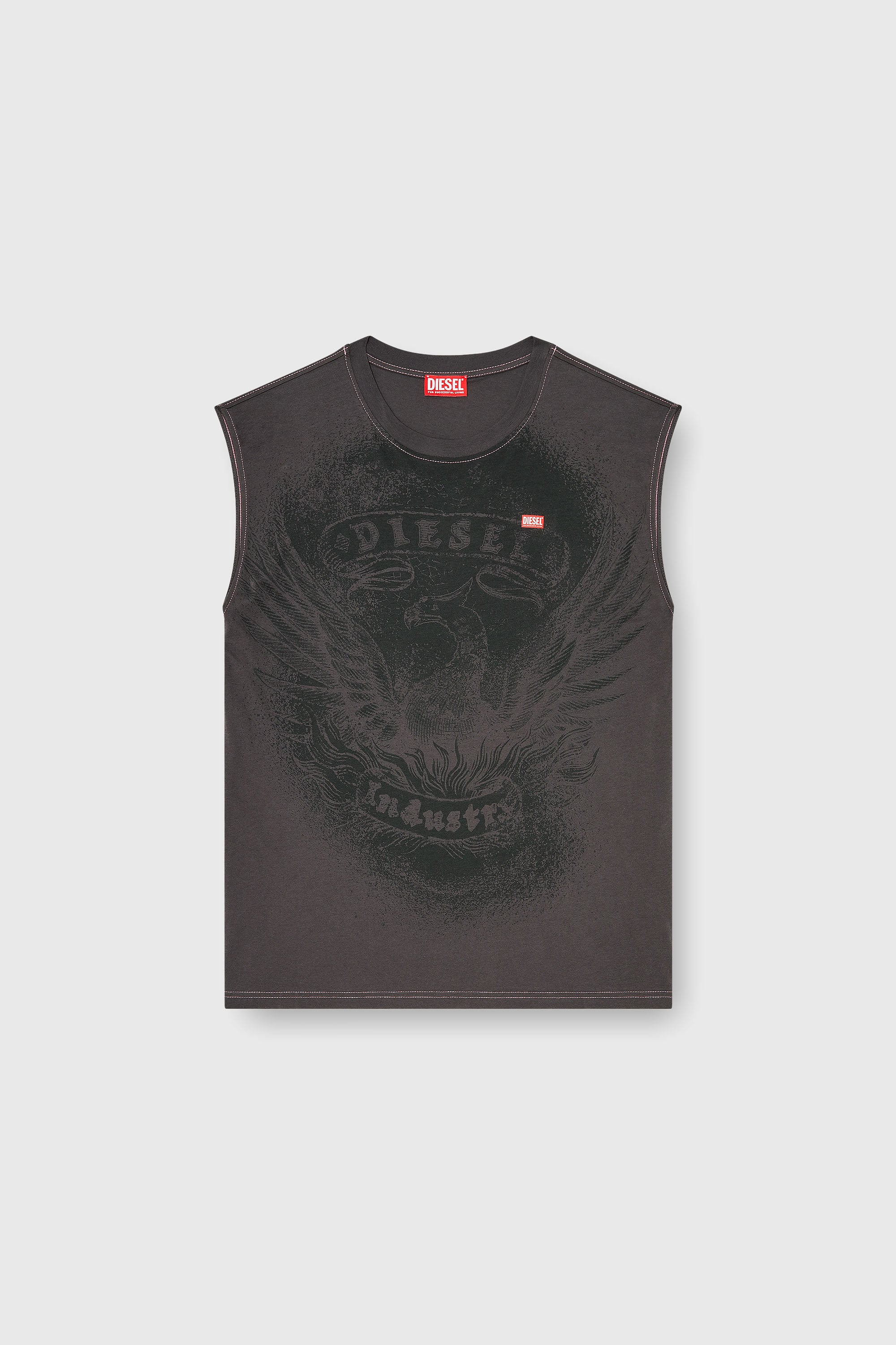 Diesel - T-BOXT-SL-NOTCH, Top senza maniche in cotone con grafica tono su tono Uomo in Grigio - 2