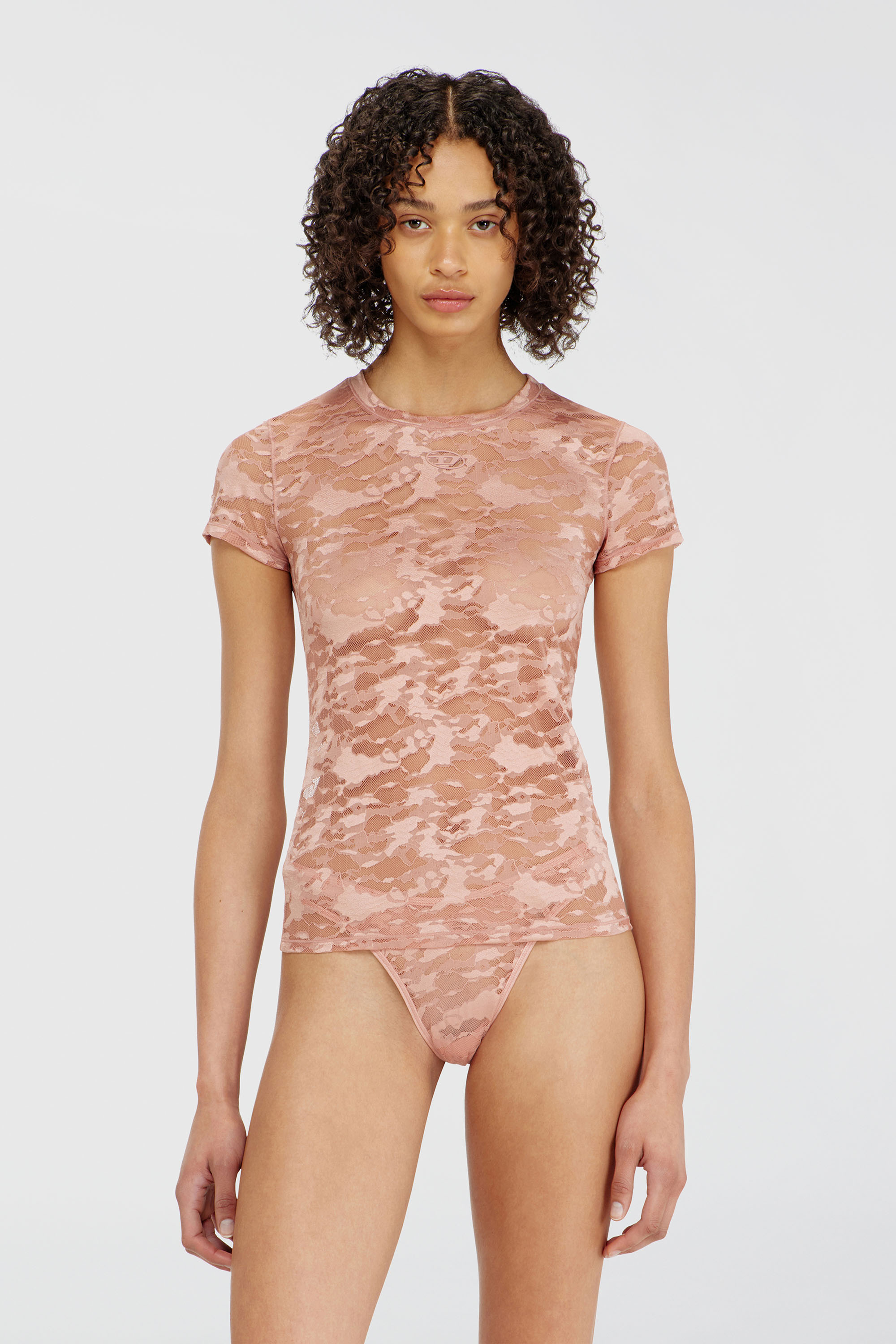 Diesel - KASIA-UTLT, T-shirt in pizzo camouflage Donna in Rosa - 1