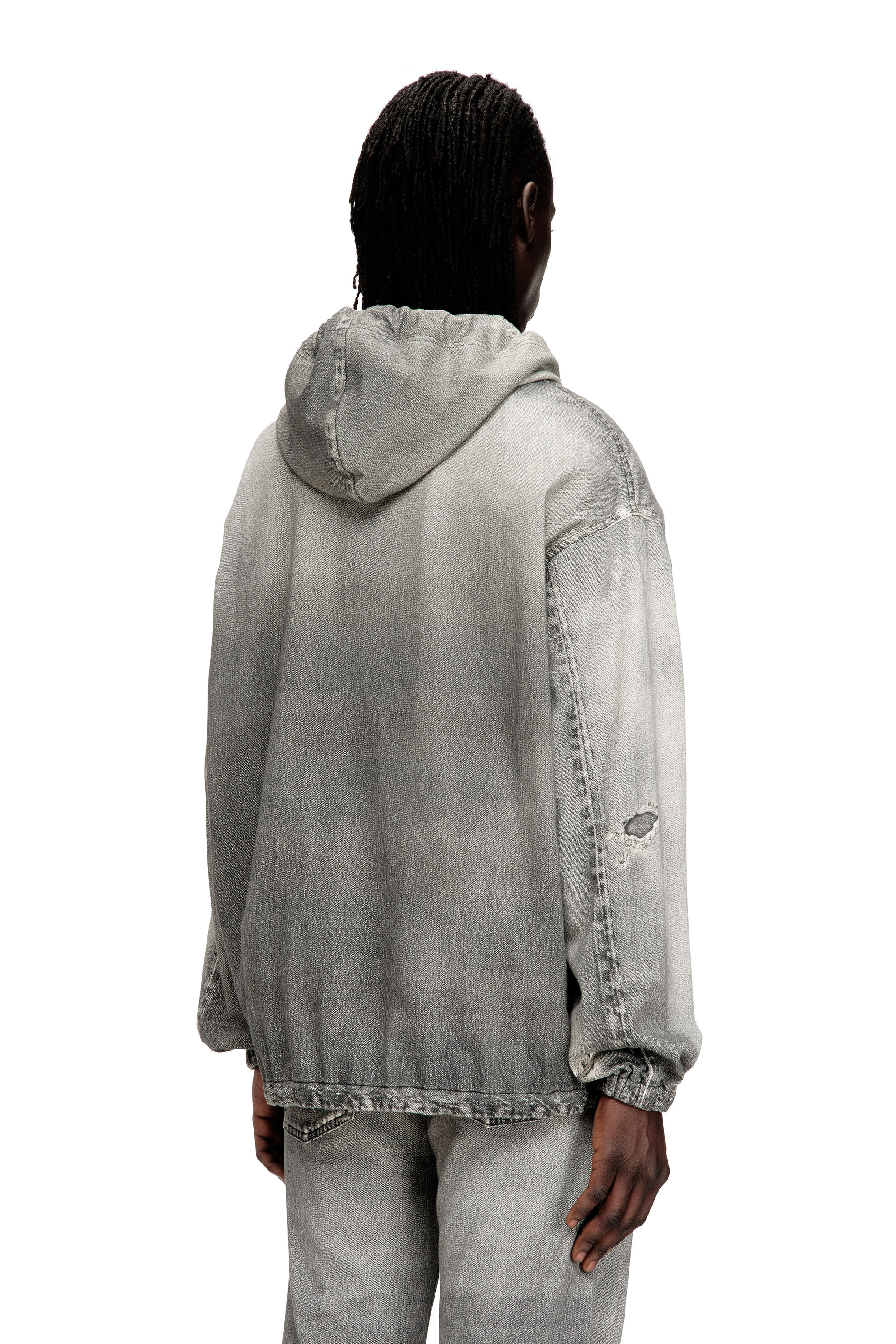 Diesel - D-WYNNY JOGG, Giacca con cappuccio in JoggJeans trompe l'oeil Uomo in Grigio - 4