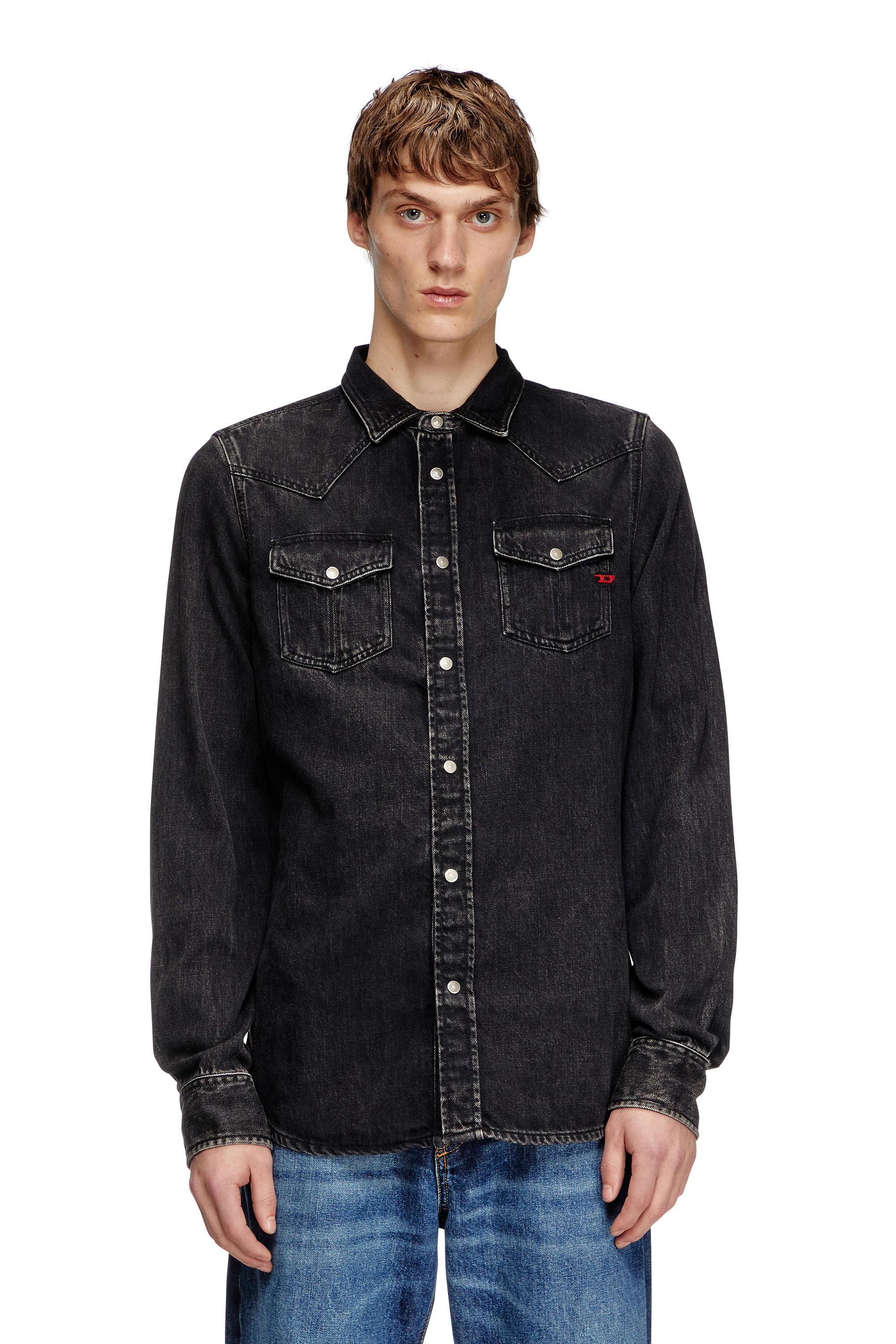 Diesel - D-VEGA, Camicia slim in denim Tencel Uomo in Nero - 1