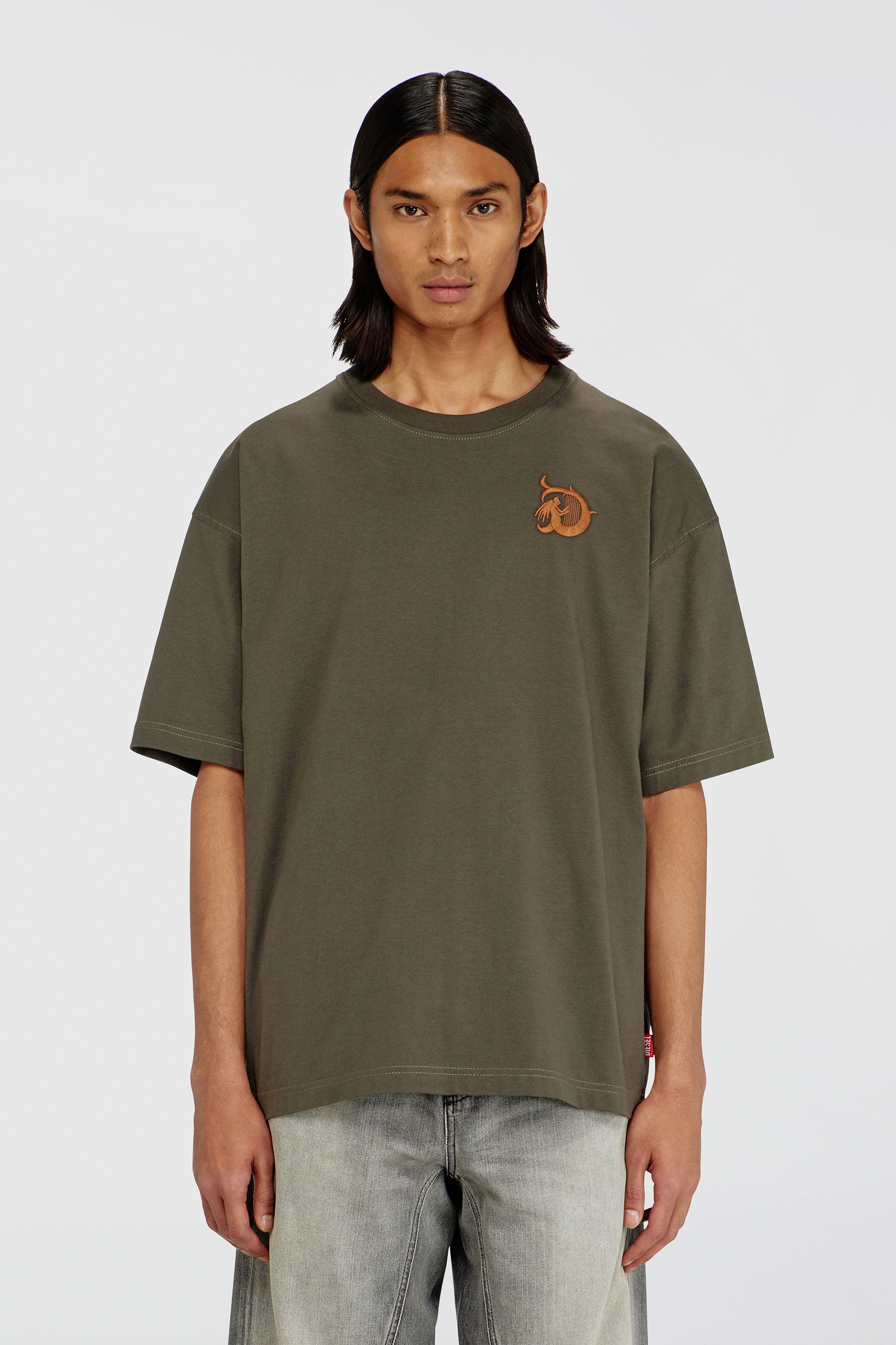 Diesel - T-BOXT-AA11, T-shirt in jersey con stampa flock Uomo in Verde - 1
