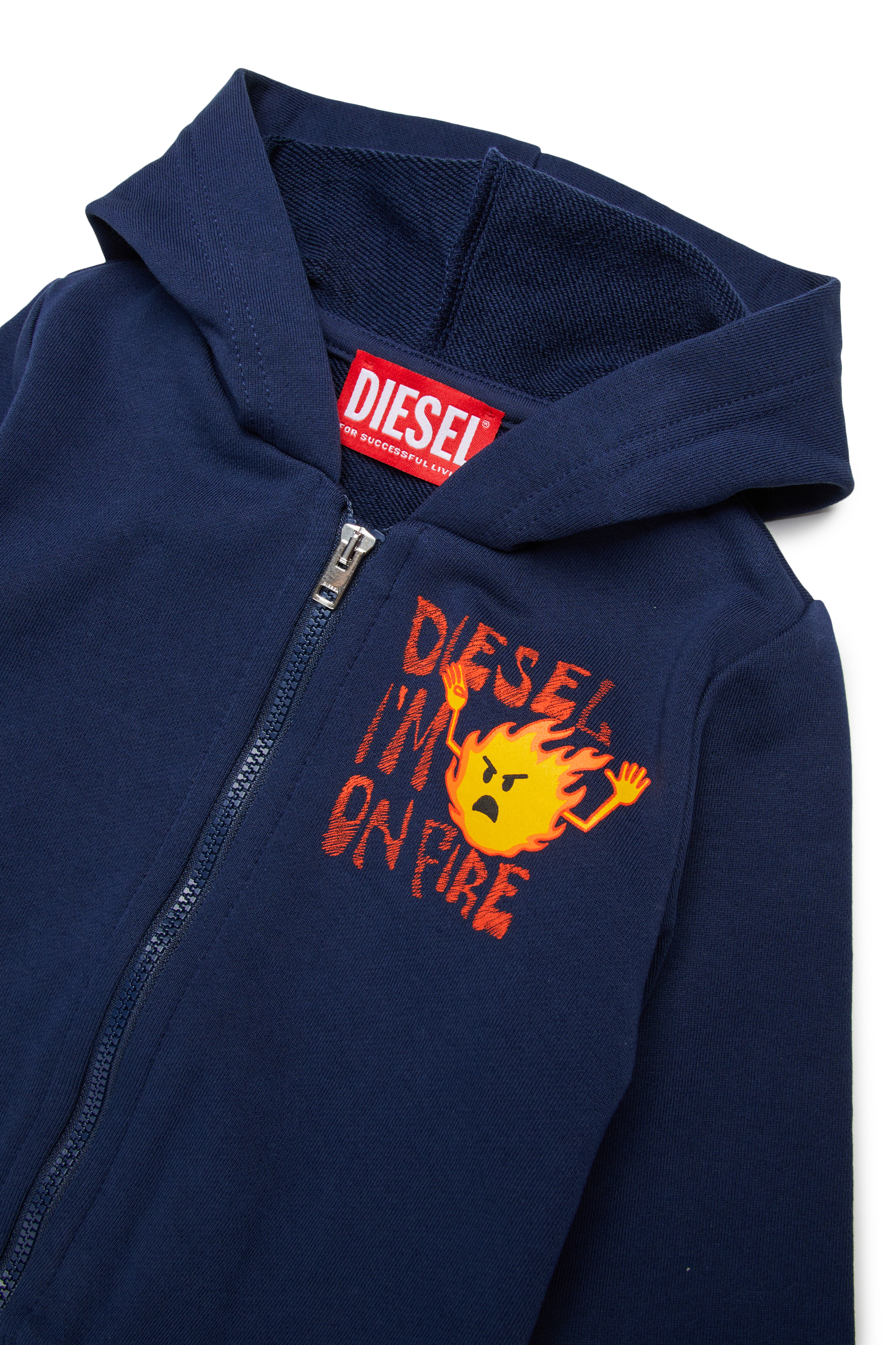 Diesel - SPILB, Felpa con zip in cotone con stampa fuoco Uomo in Blu - 3