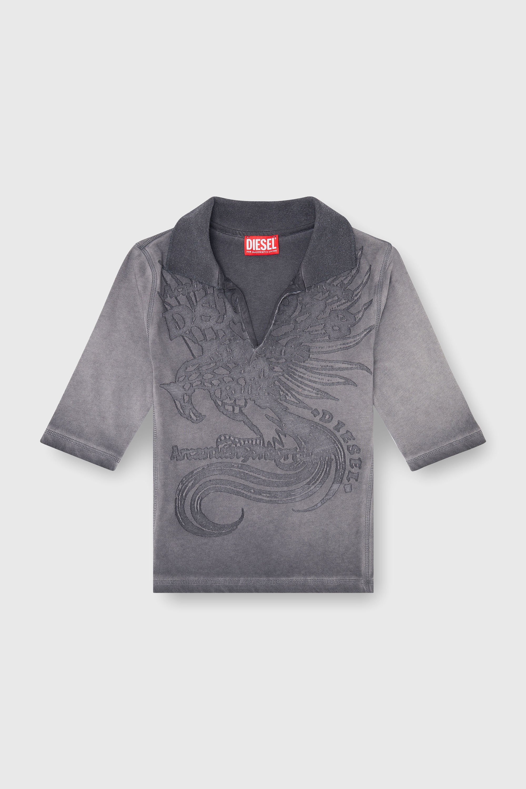 Diesel - T-BEA, Polo slim con stampa d&eacute;vor&eacute; Donna in Grigio - 2