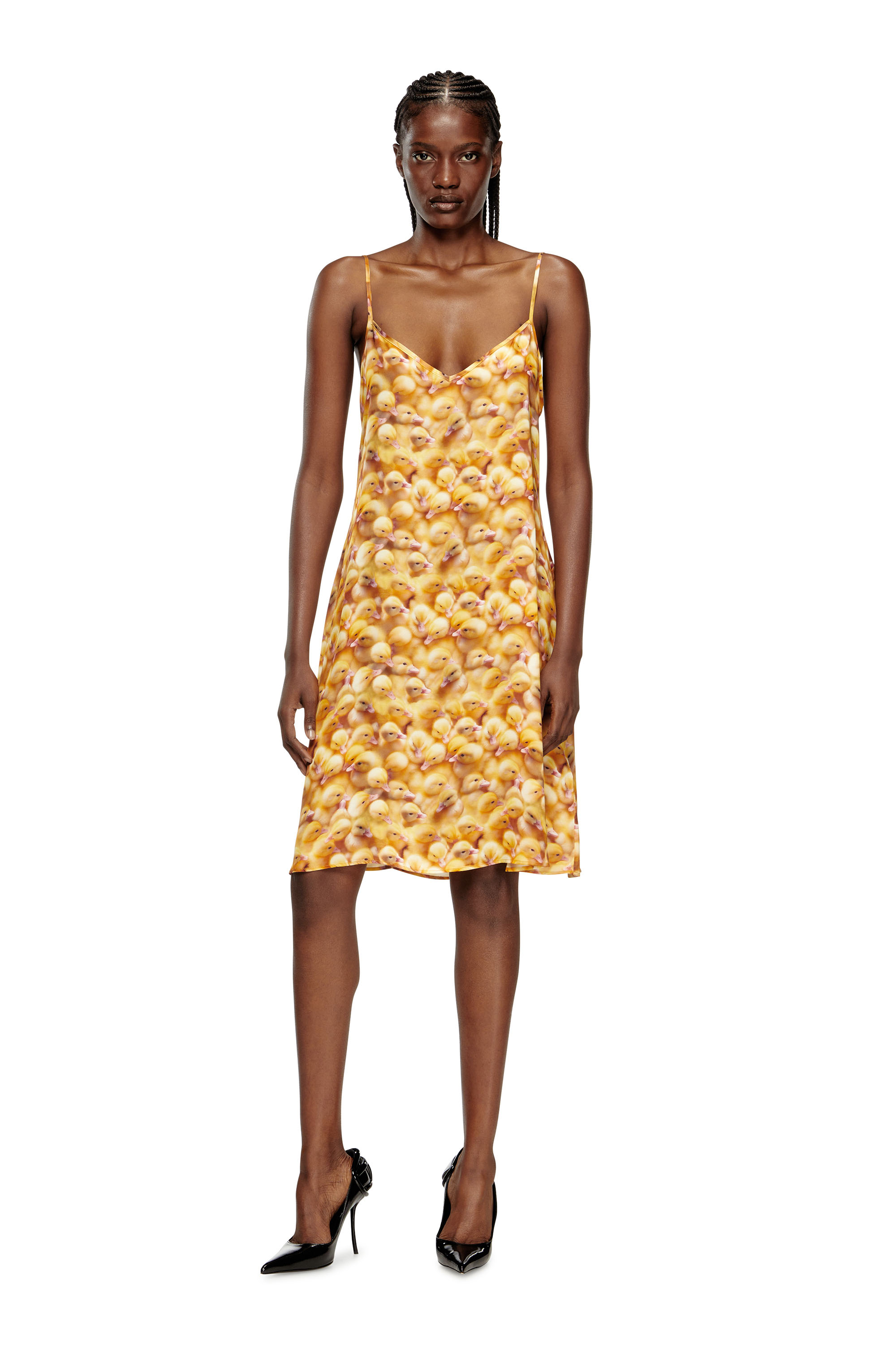 Diesel - D-ULCET, Vestito mini in viscosa con stampa all-over Donna in Giallo - 3