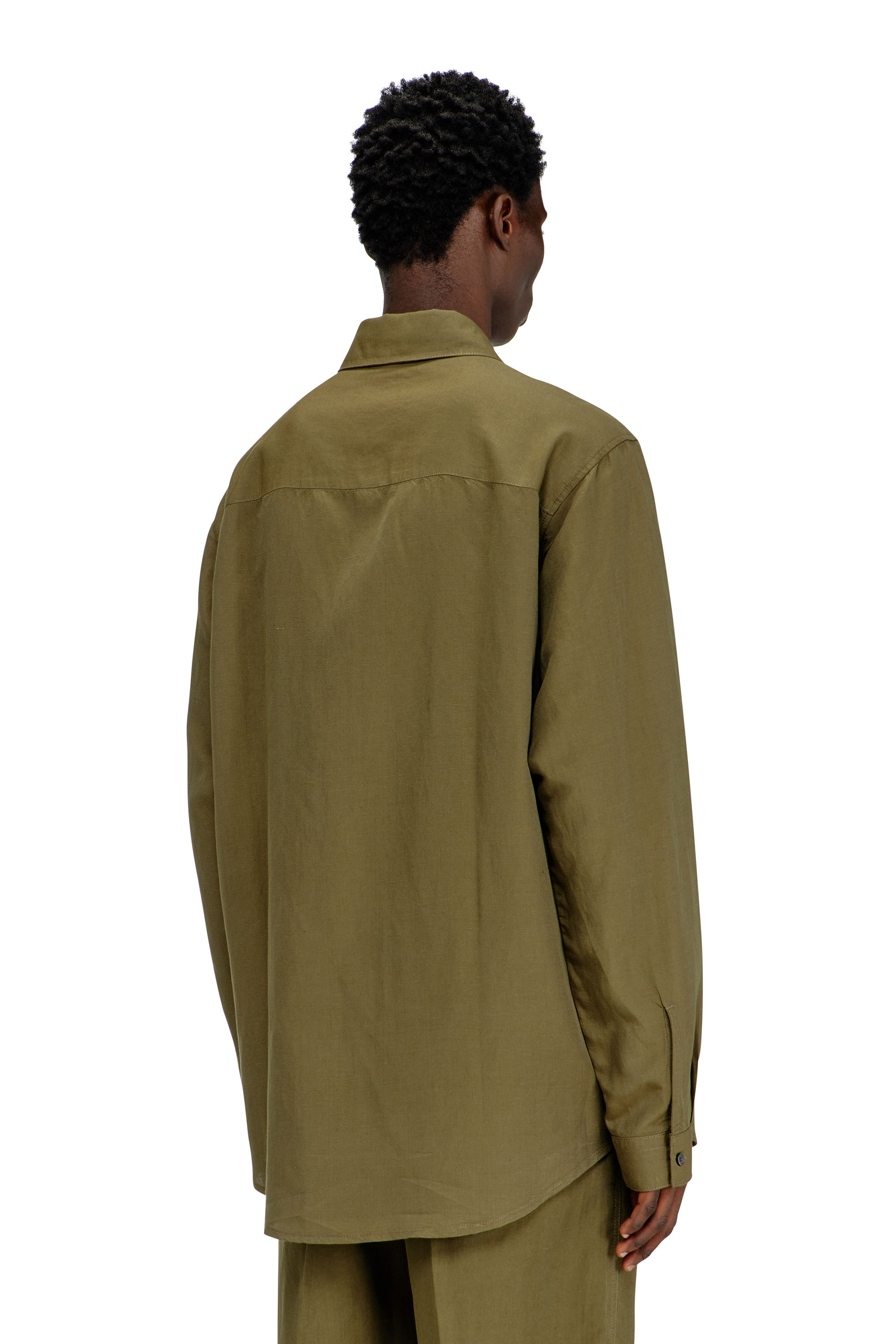 Diesel - S-SIMPLY-PGBS, Camicia in misto lino con ricamo del logo Uomo in Verde - 4