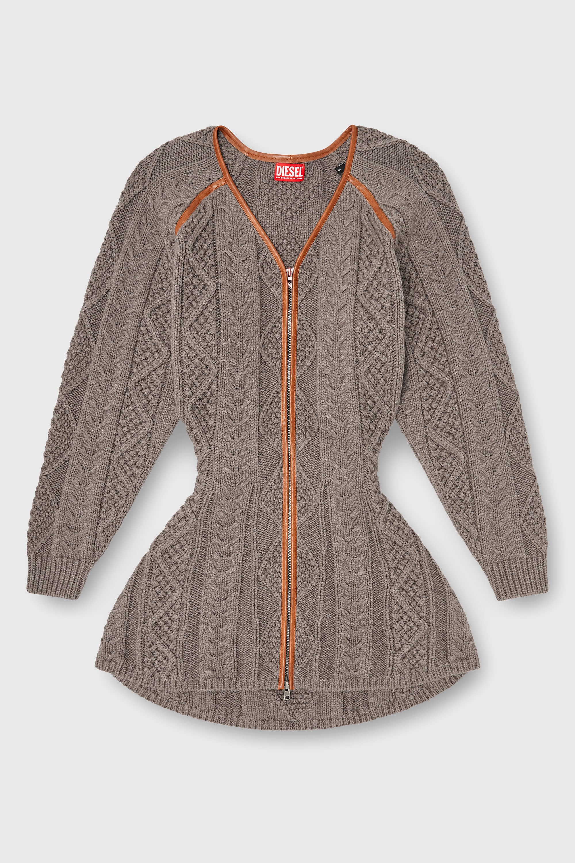 Diesel - M-INTESSE, Abito mini cardigan in maglia a trecce Donna in Grigio - 2
