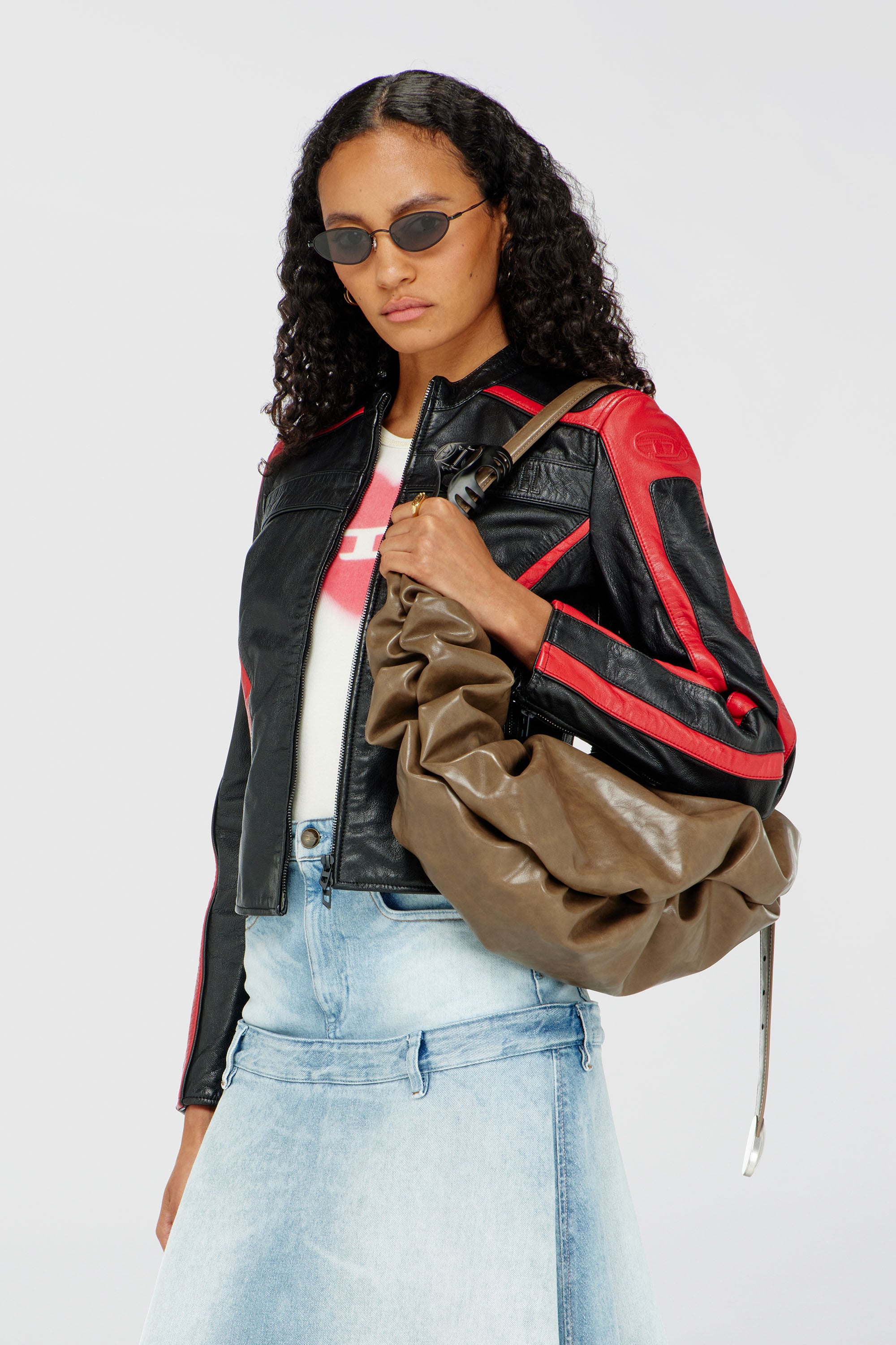 Diesel - L-OVABLE, Giacca biker in pelle color block Donna in Multicolor - 1
