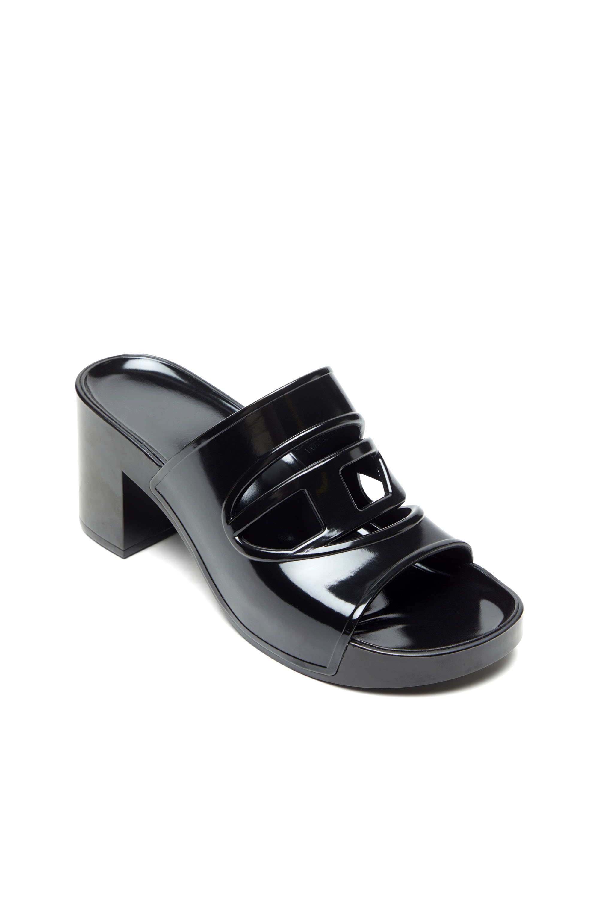 Diesel - SA-BONNIE, Sa-Bonnie-Slide in gomma con tacco e logo cut-out Donna in Nero - 6