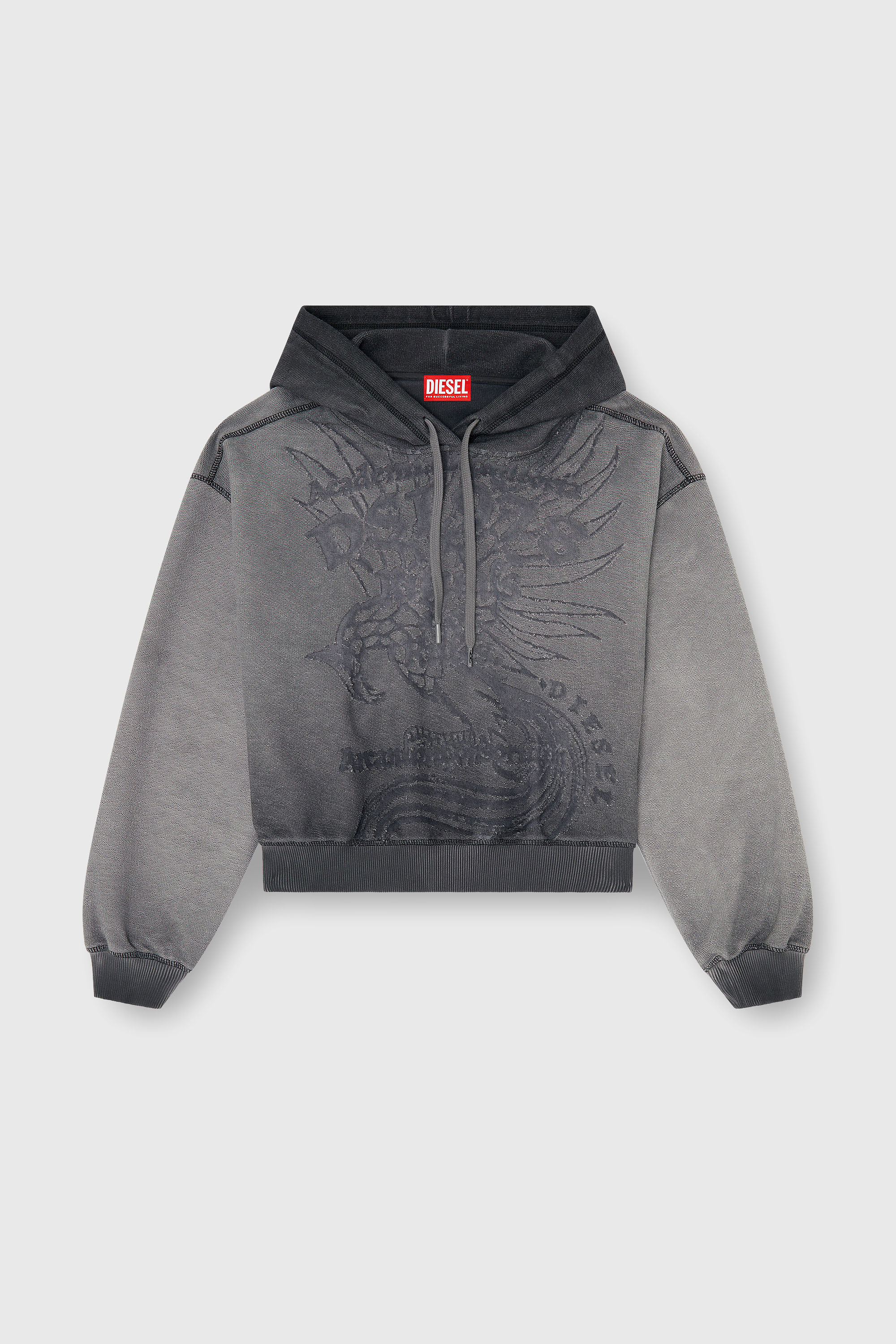 Diesel - F-SUNNY-HOOD, Woman's Hoodie with d&eacute;vor&eacute; print in Grey - 2