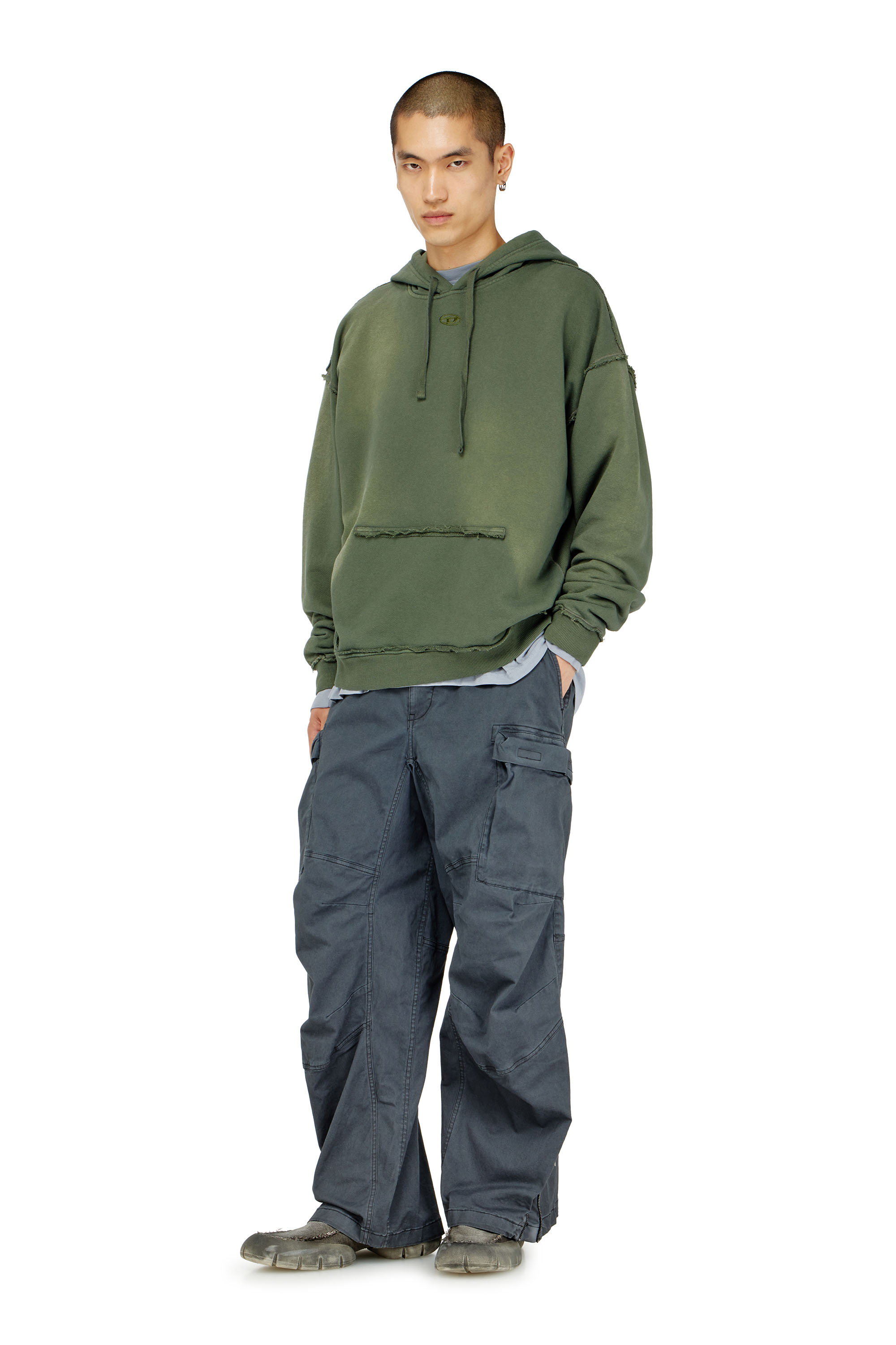Diesel - S-POCK-HOOD, Hoodie in cotone faded con dettagli sfrangiati Uomo in ToBeDefined - 1
