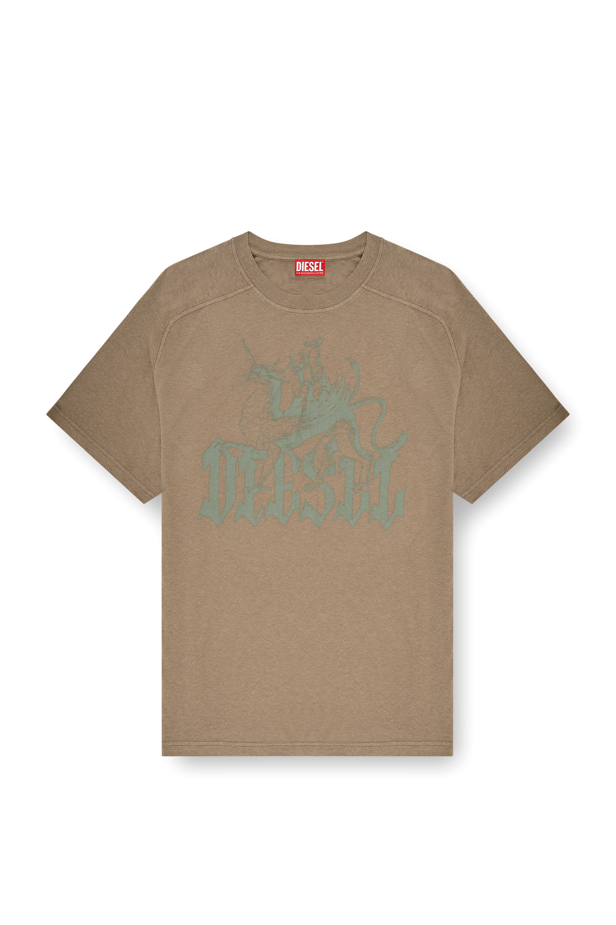 Diesel - T-JUSSI-A, T-shirt stampata in cotone e canapa Uomo in Beige - 3