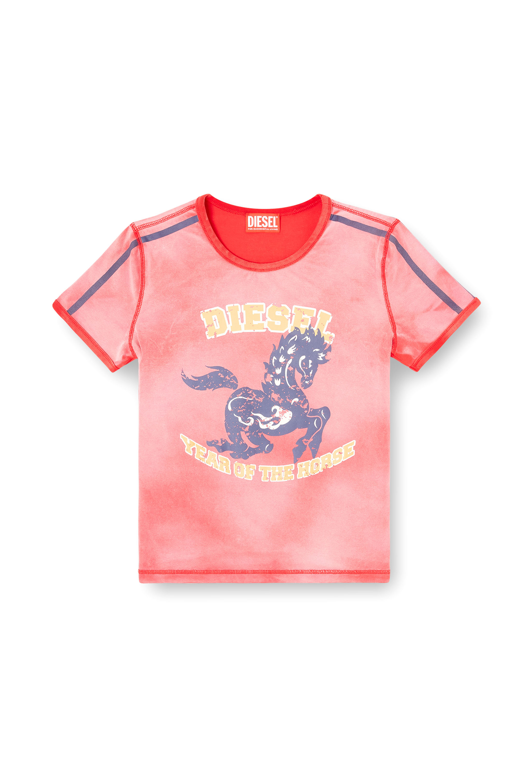 Diesel - CL-T-UNCUTIE-HORSE, T-shirt in jersey di cotone elasticizzato con stampa grafica di cavallo Donna in Rosso - 3