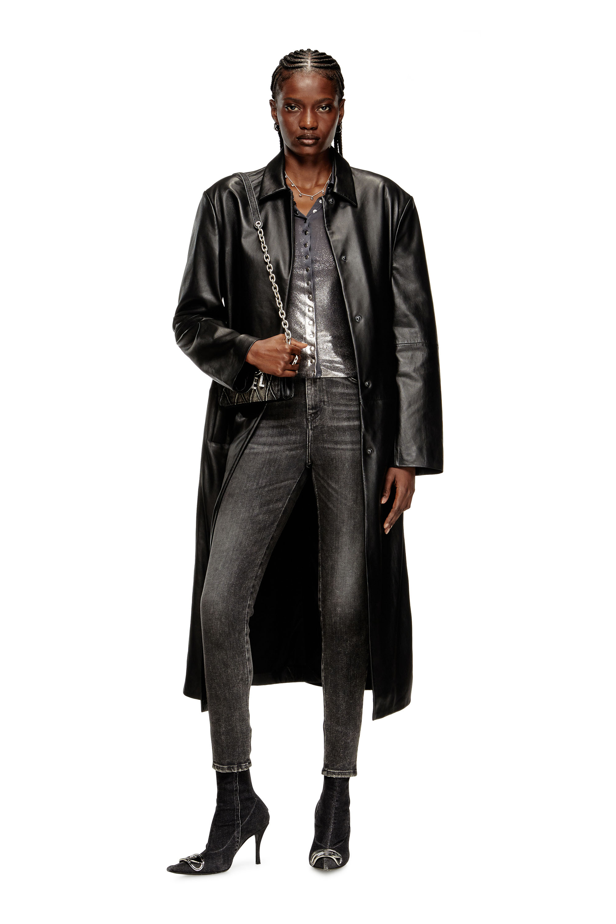 Diesel - C-POL, Camicia in acetato con bottoni Donna in Grigio - 1