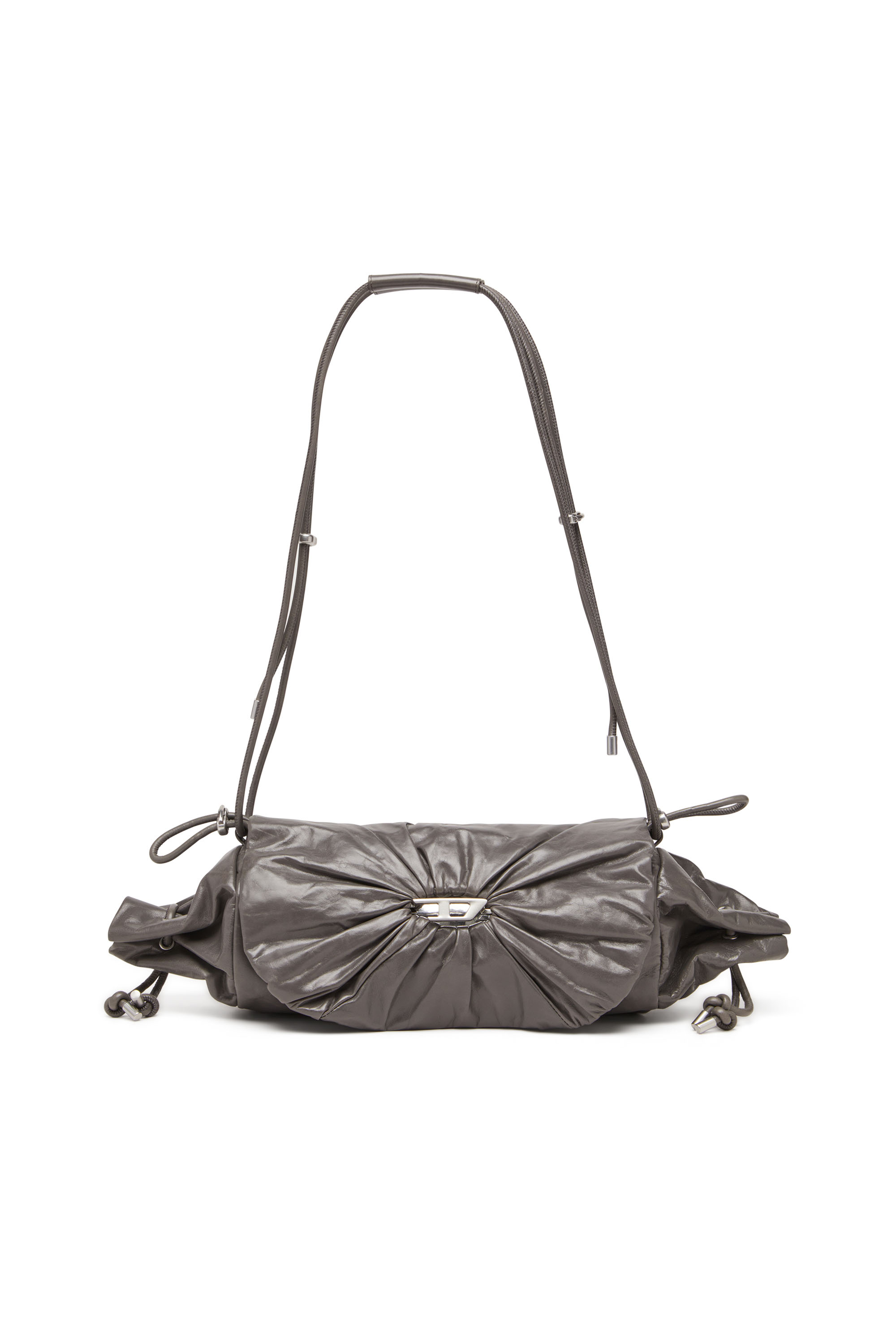 Diesel - SCRUNCH-D SHOULDER M, Scrunch-D M-Borsa a spalla in pelle lucida Donna in Grigio - 1