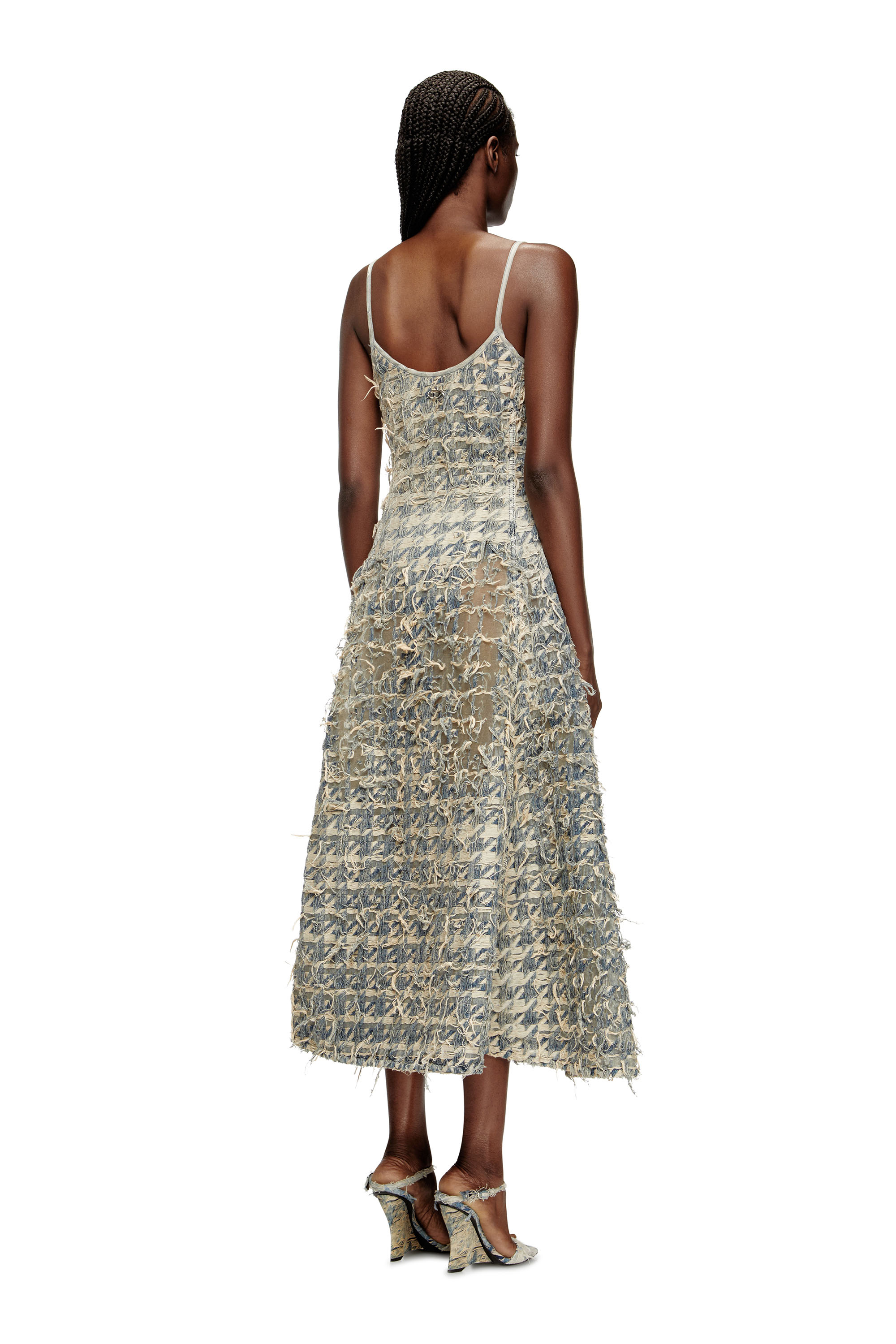 Diesel - DE-SWEENEY-LONG-FSH, Gonna lunga in denim pied-de-poule dévoré Donna in Blu - 4