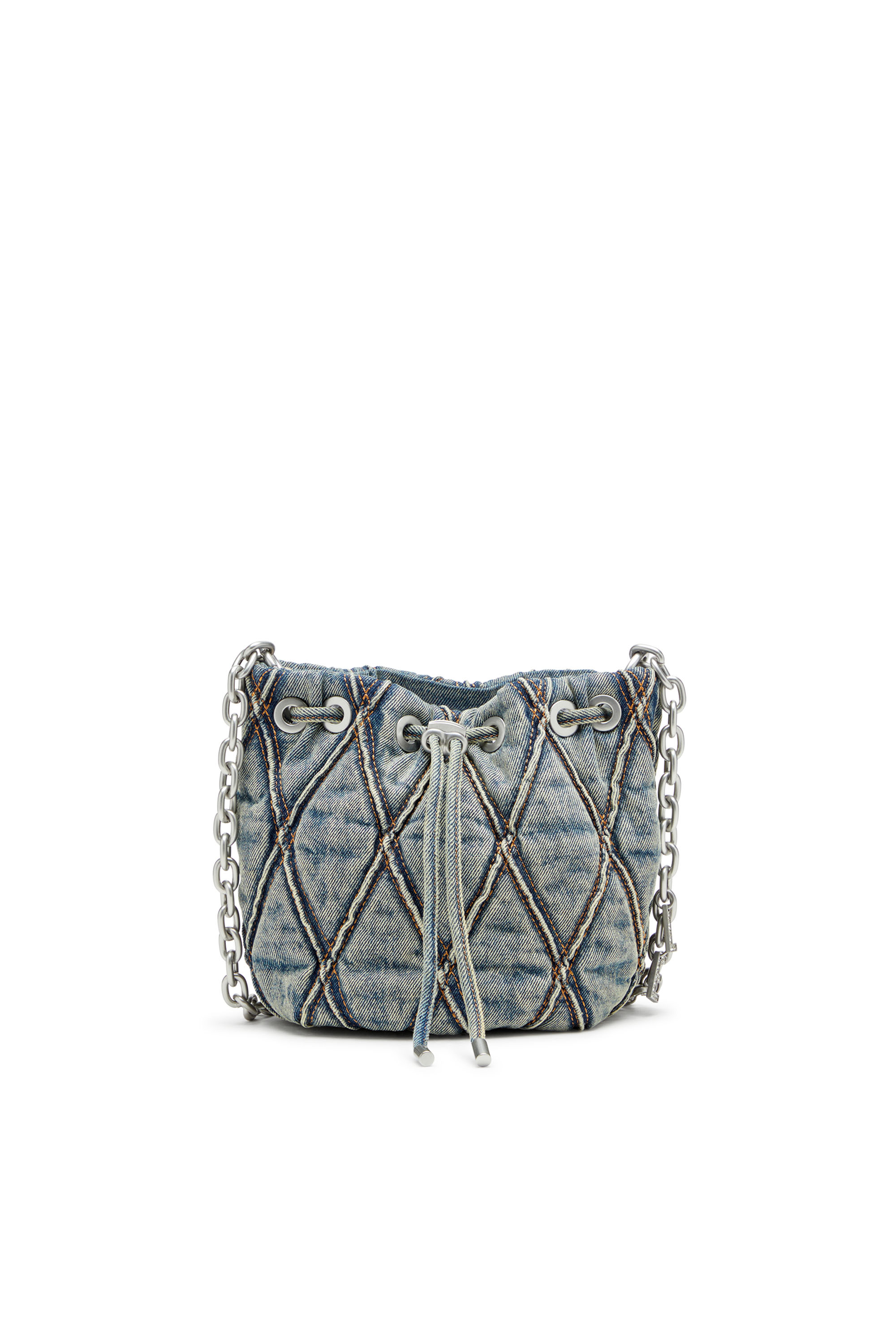 Diesel - CHARM-D BUCKET S, Charm-D S-Borsa bucket in denim trapuntato a rombi Donna in Blu - 1
