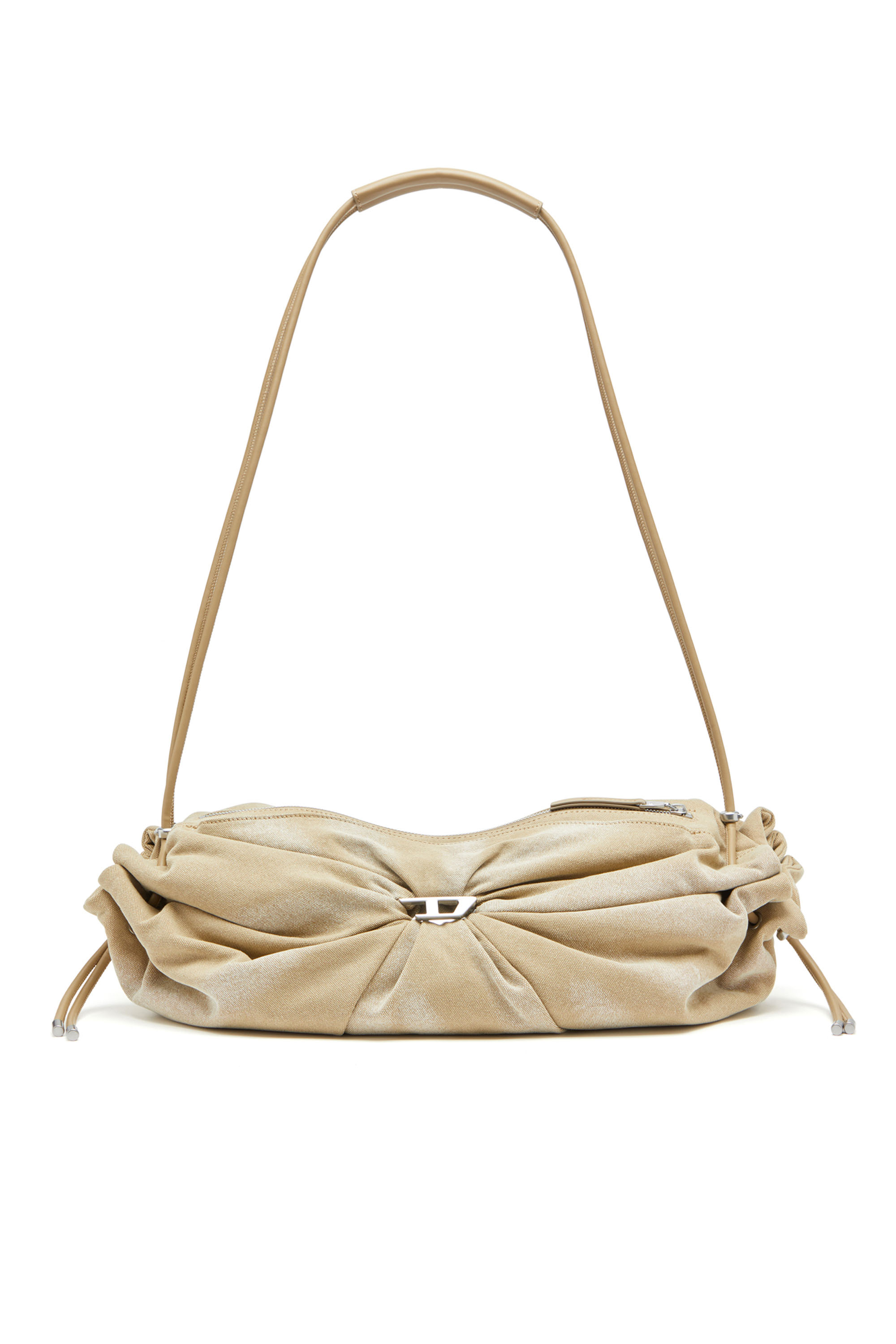 Diesel - SCRUNCH-D CROSSBODY L, Borsa arricciata in tela trattata Donna in Beige - 1