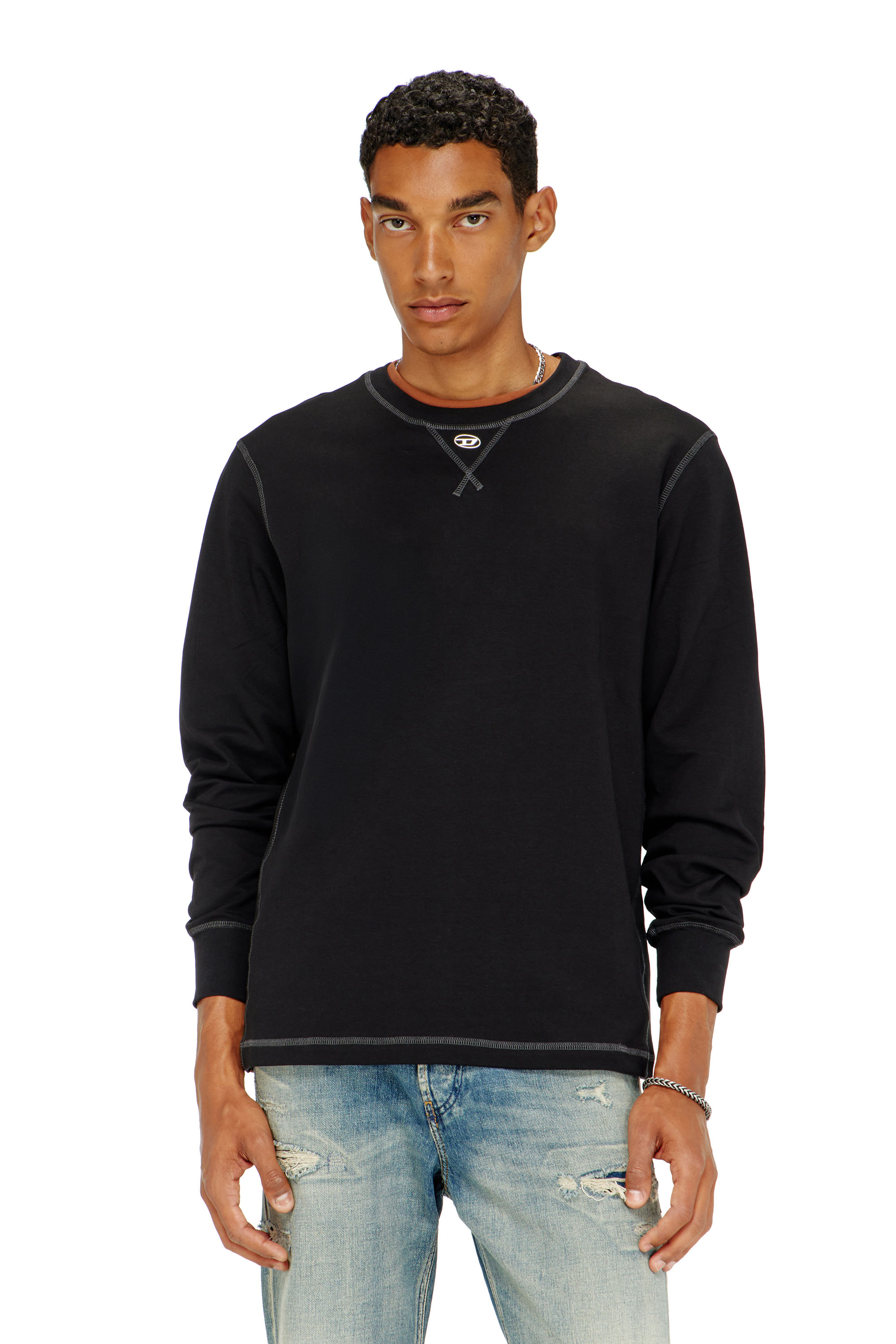 Diesel - T-MADJUST-LS-TR, Maglietta a maniche lunghe in cotone con Oval D Uomo in Grigio - 1