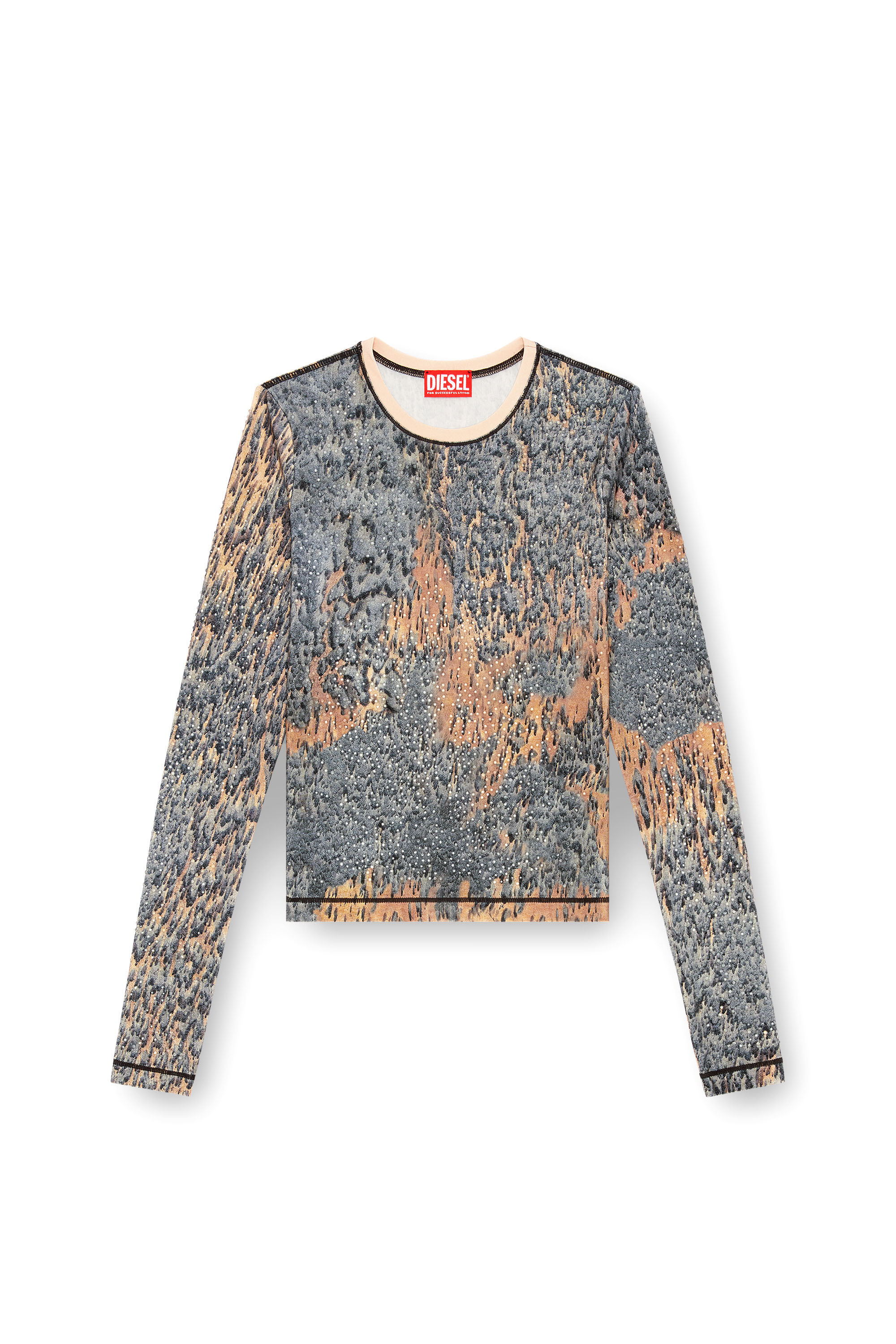 Diesel - T-CUTIE-LS, Top con stampa Rain Camo e cristalli Donna in Multicolor - 3