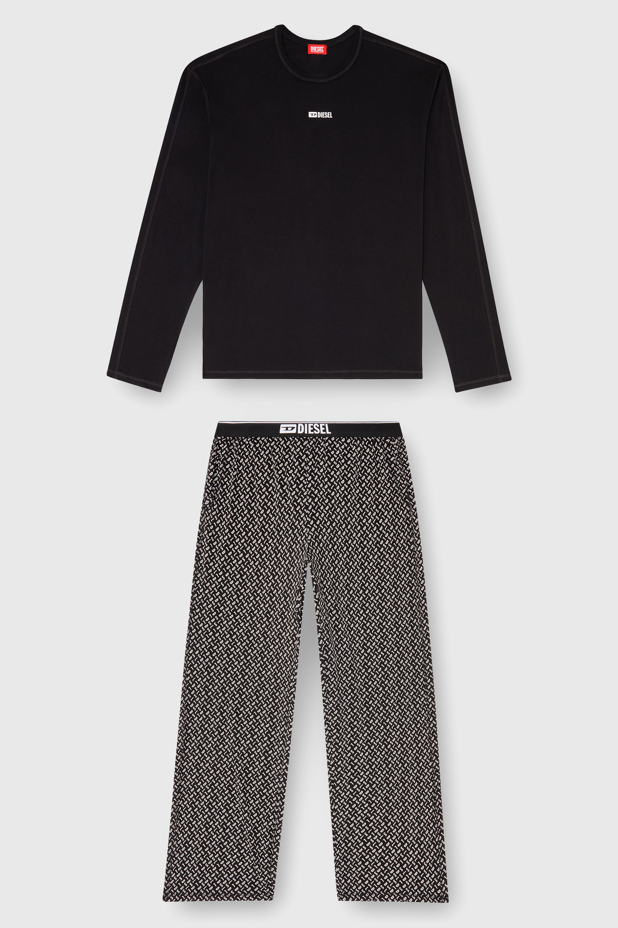Diesel - SET-NOLAN-D-BOX, Man's Pyjama set in cotton with printed bottoms in Black/White - 2