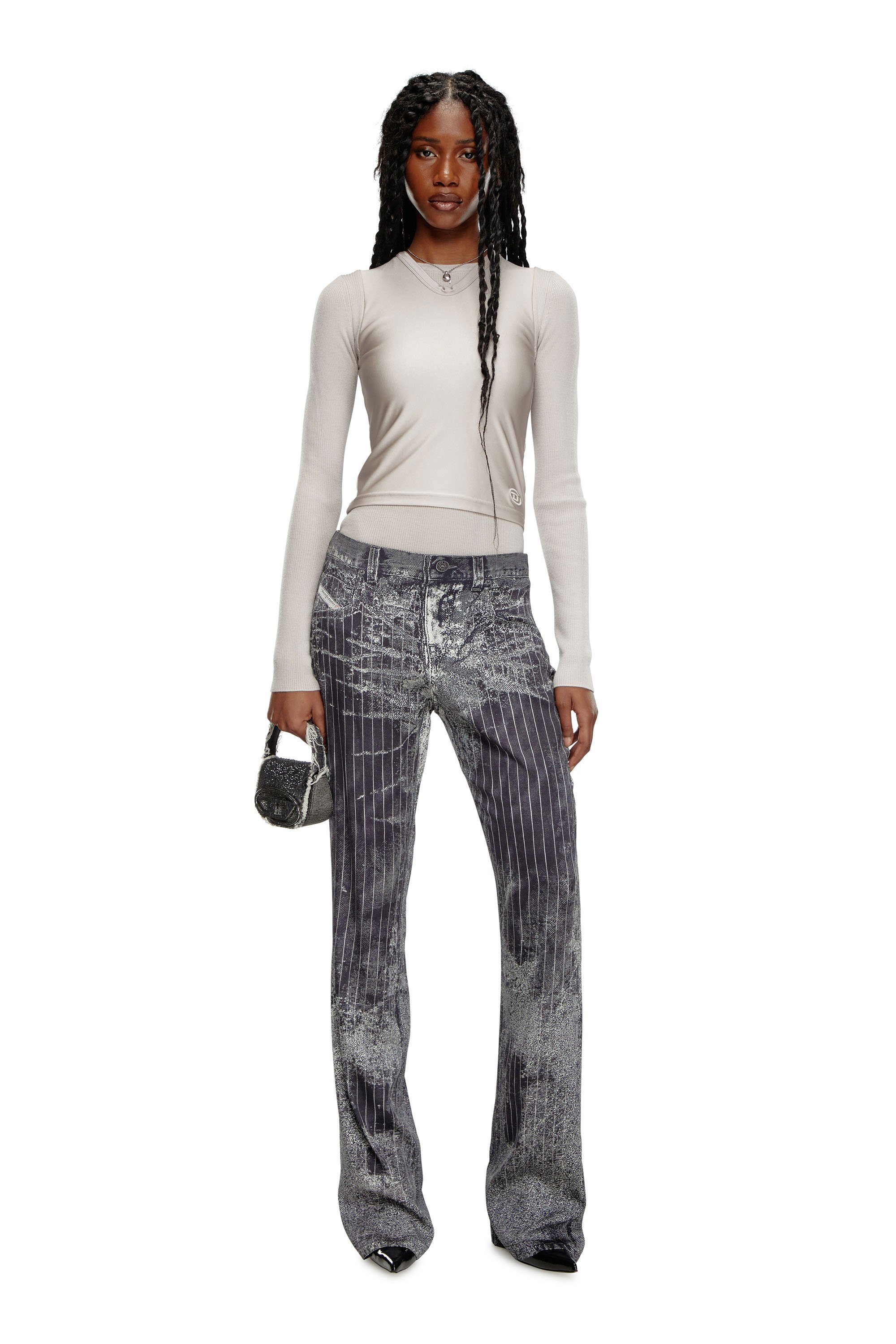 Diesel - M-ROSEL, Top in lana con layering Donna in Grigio - 2