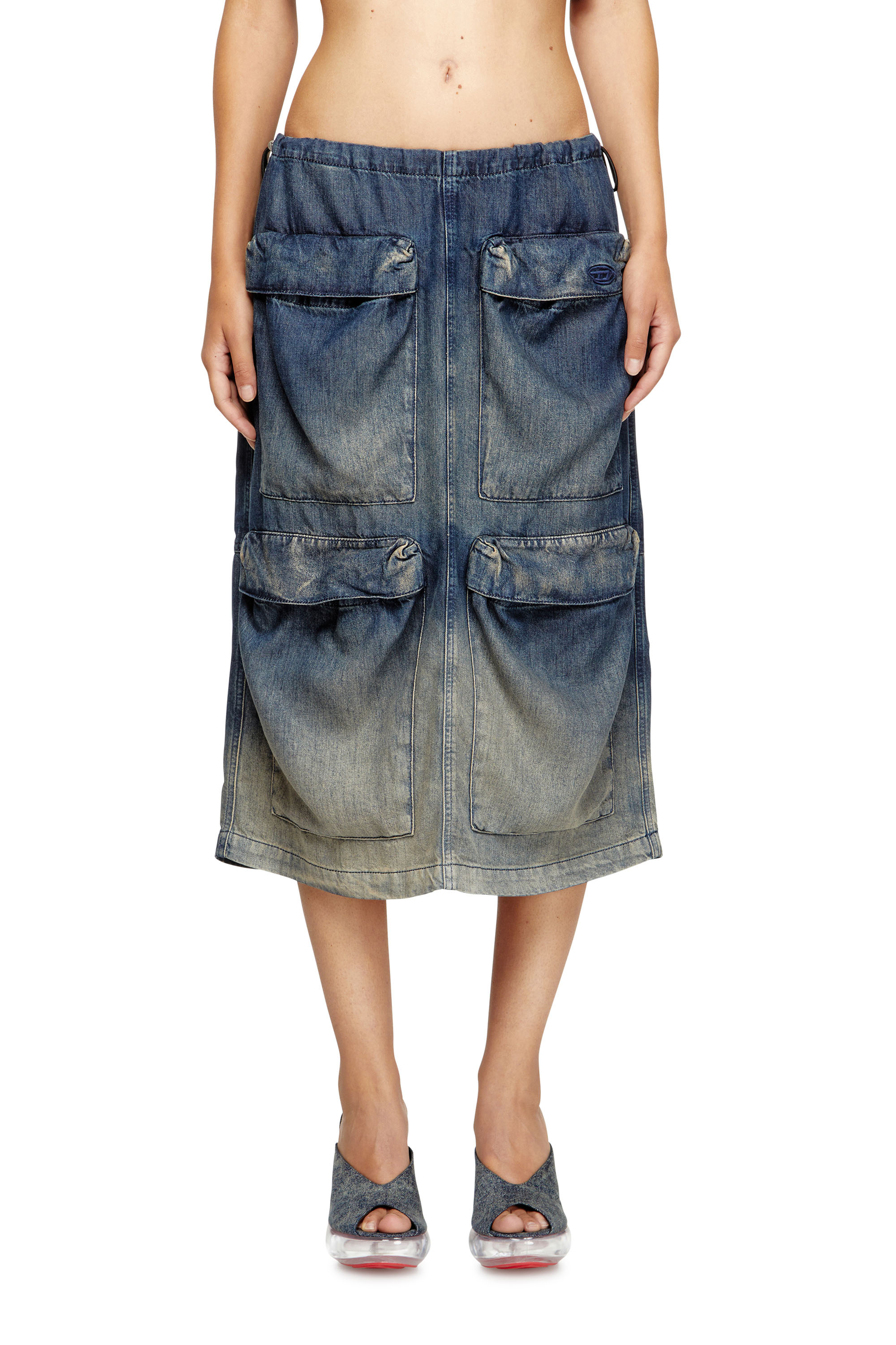 Diesel - DE-MEGI-S, Gonna midi in denim fluido dégradé Donna in Blu - 1