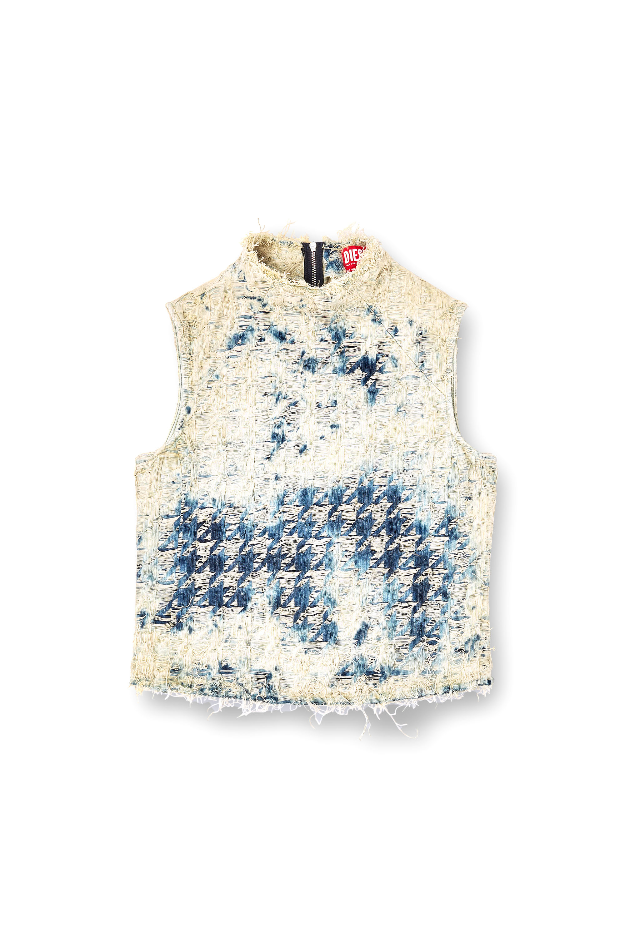 Diesel - DE-TAPI-FSH2, Top senza maniche in denim pied-de-poule Donna in Blu - 3