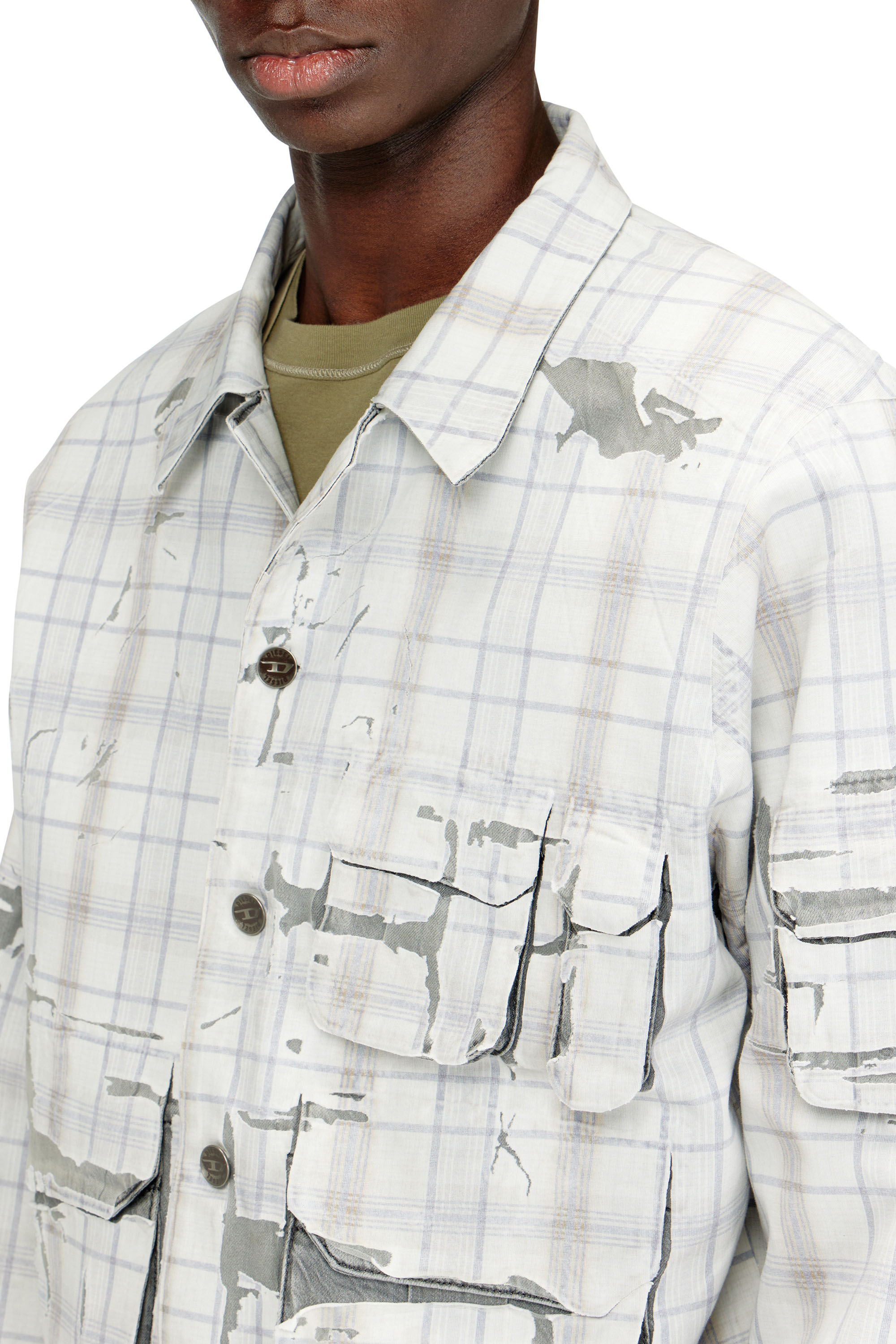 Diesel - D-VALEN-FSI1, Giacca denim con effetto peel-off Uomo in Grigio - 5