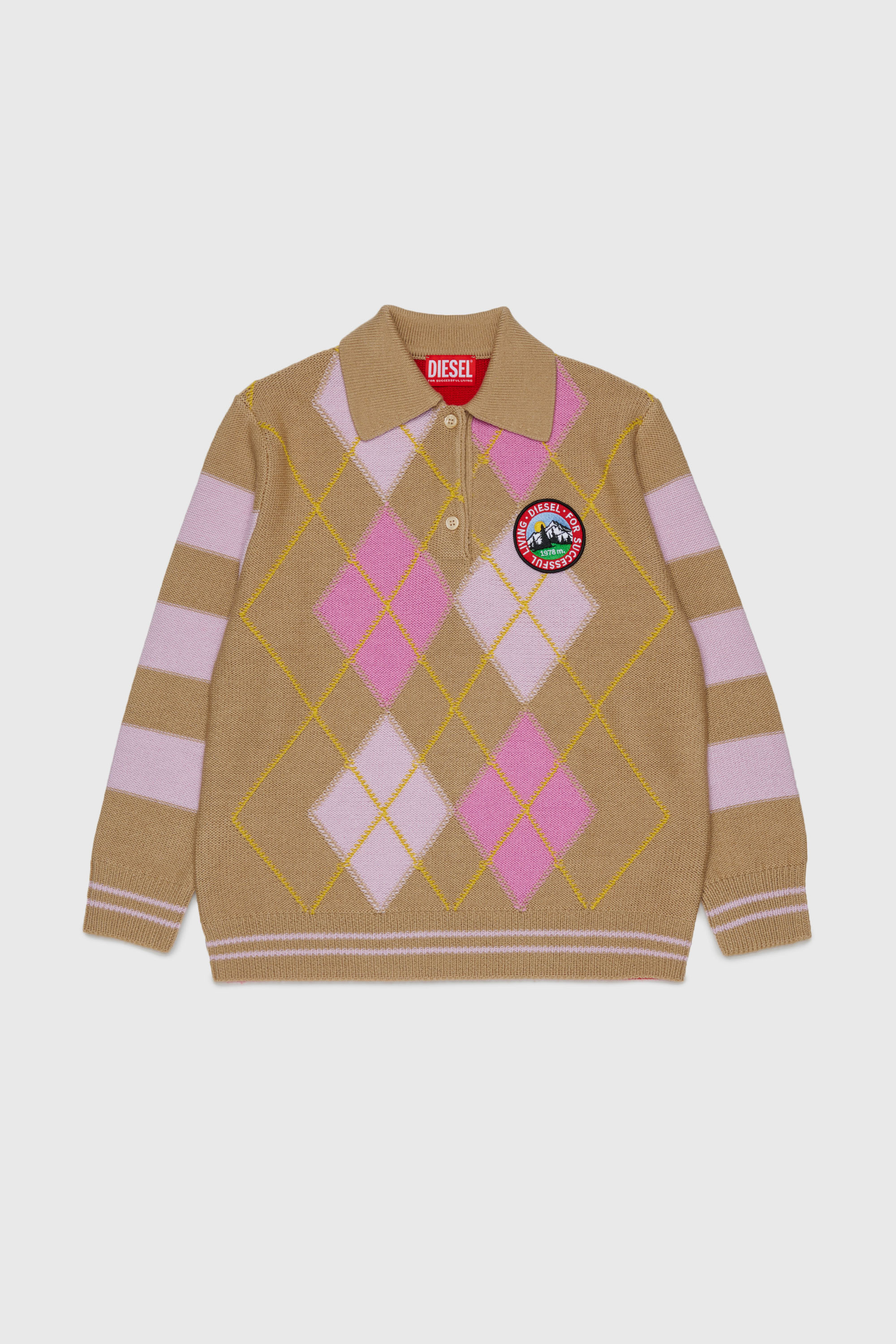 Diesel - KROMBY OVER, Maglia polo in misto lana con motivo argyle Unisex in Marrone - 1