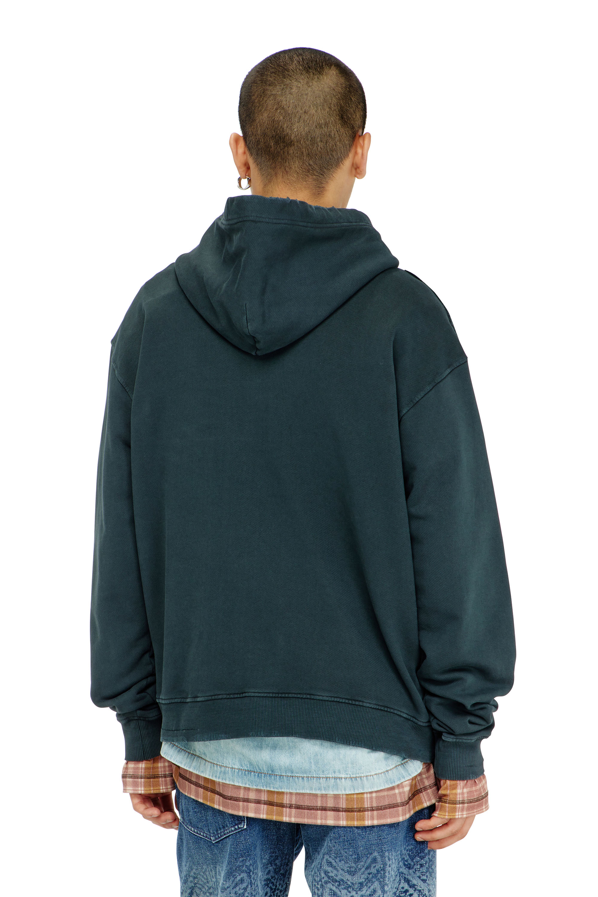 Diesel - S-NORM-HOOD-CRYSTALS, Hoodie con strappi e dettagli in cristallo Uomo in Verde - 4